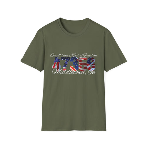 4th of July USA Flag T-Shirt — "Small town. Kind of freedom. Middletown, IN" Patriotic Tee