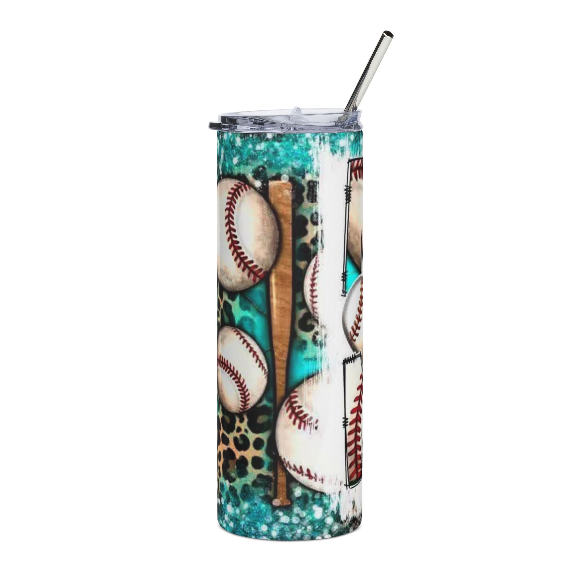 Baseball Mom 20oz Stainless Steel Tumbler - Teal Heart & Bat Design