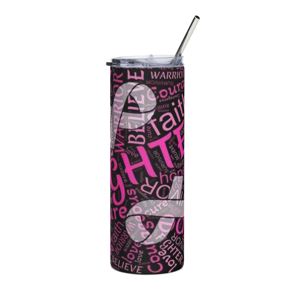 20oz Stainless Steel Tumbler – Breast Cancer Awareness Pink Ribbon Word Cloud