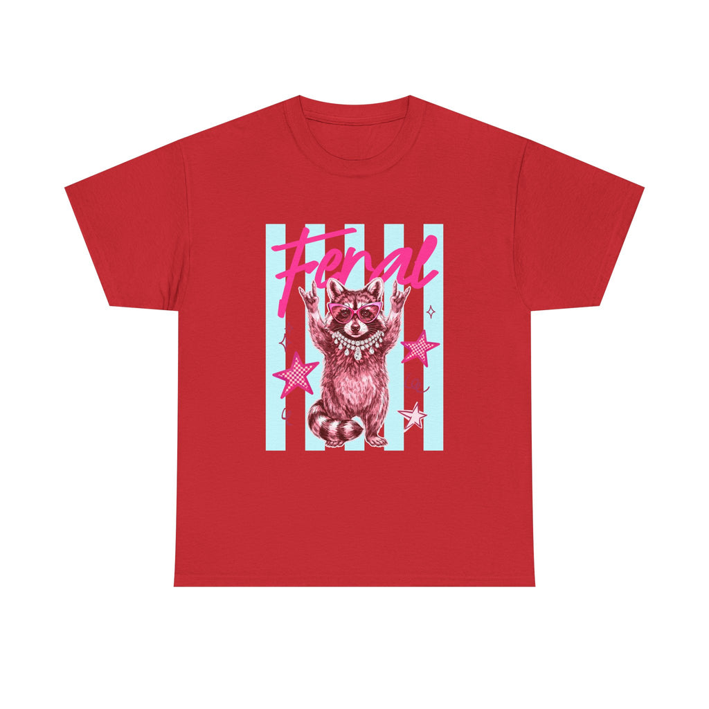 Feral Raccoon Graphic Tee - Retro Pink & Aqua Vintage Animal T-Shirt