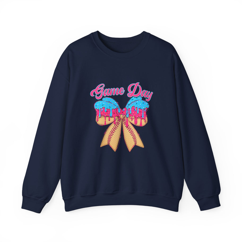 Game Day Cheerleader Sweatshirt — Pink & Blue Donut Bow Crewneck