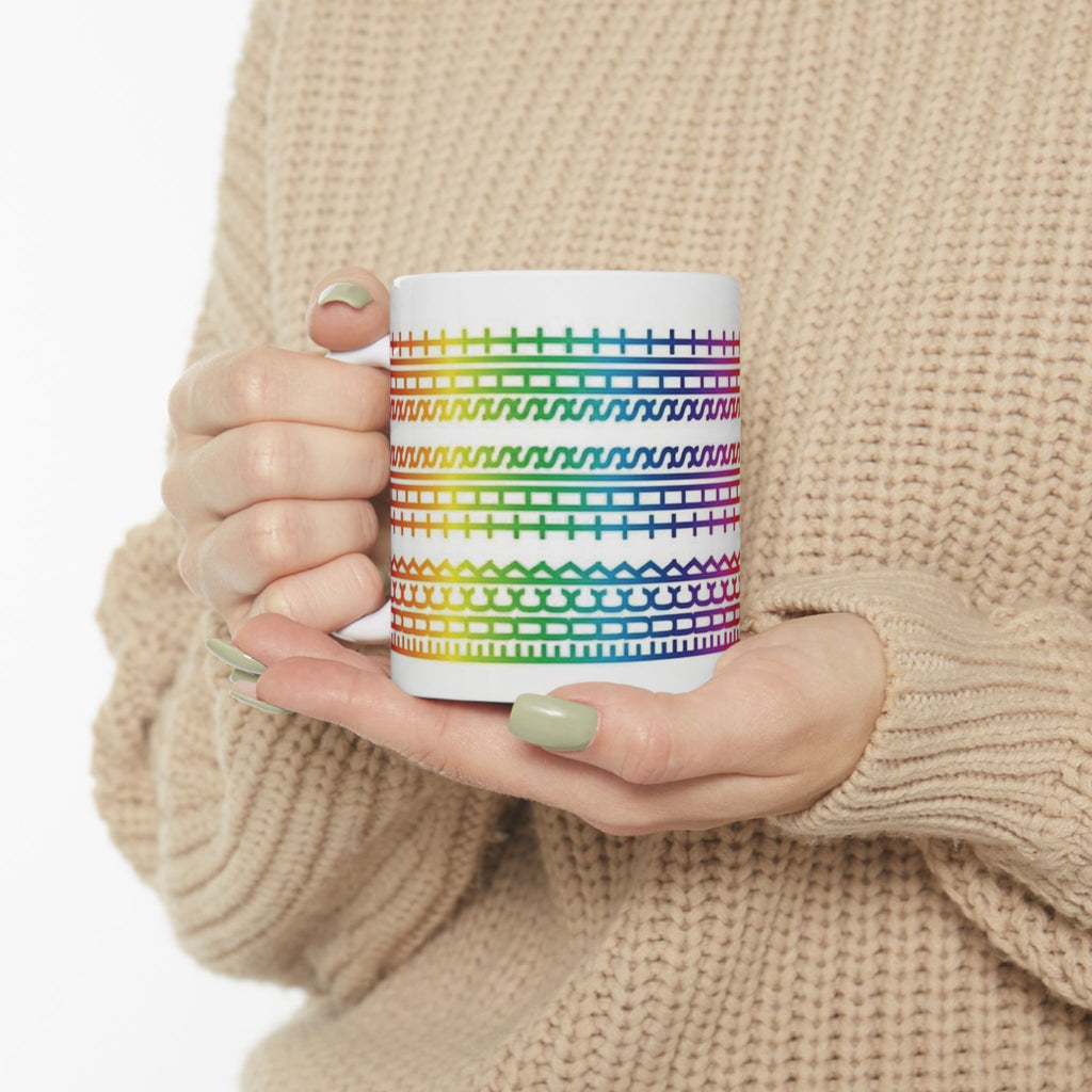 Rainbow Knit Pattern Mug — 'Fuck This Shit' Bold Slogan Ceramic Coffee Cup (11oz/15oz)
