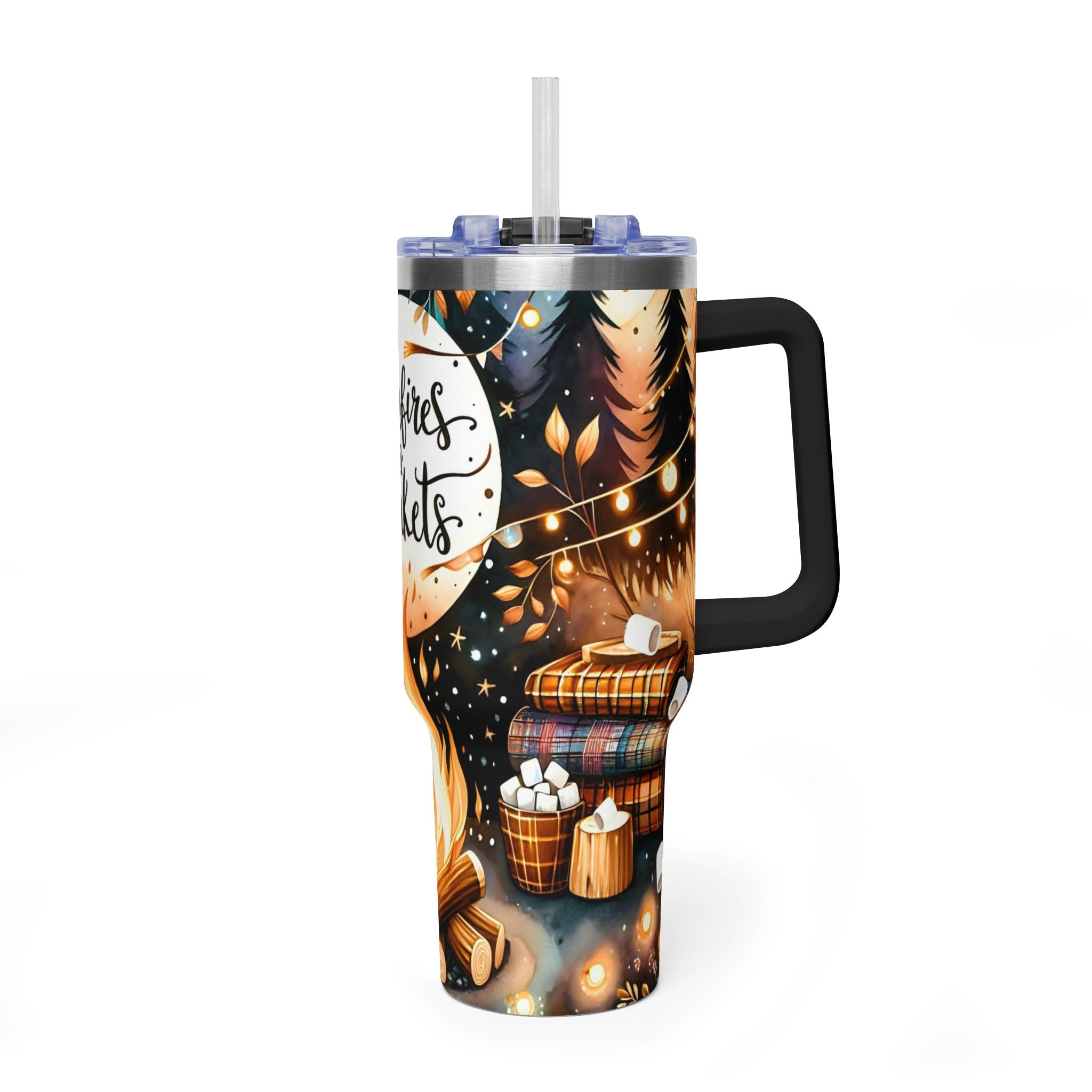 40oz Tumbler - Bonfires & Blankets Camping Travel Mug, Insulated Vacuum Thermal Cup