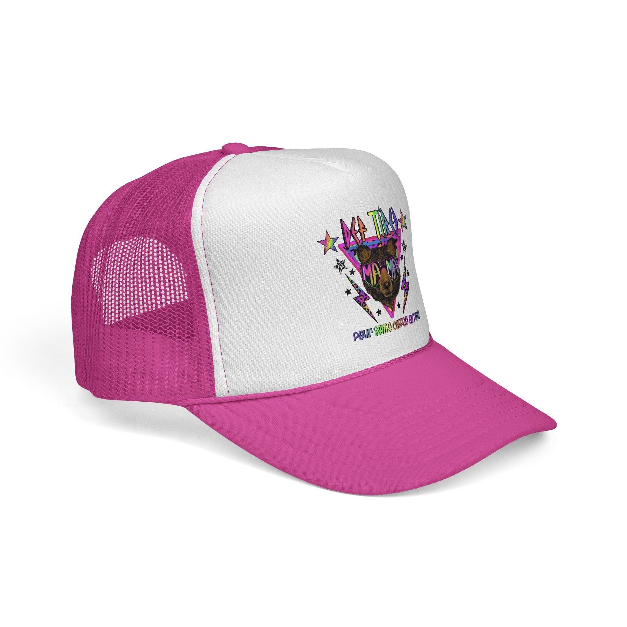 Neon Mountain Bear Trucker Cap | Retro Stars Graphic Trucker Cap