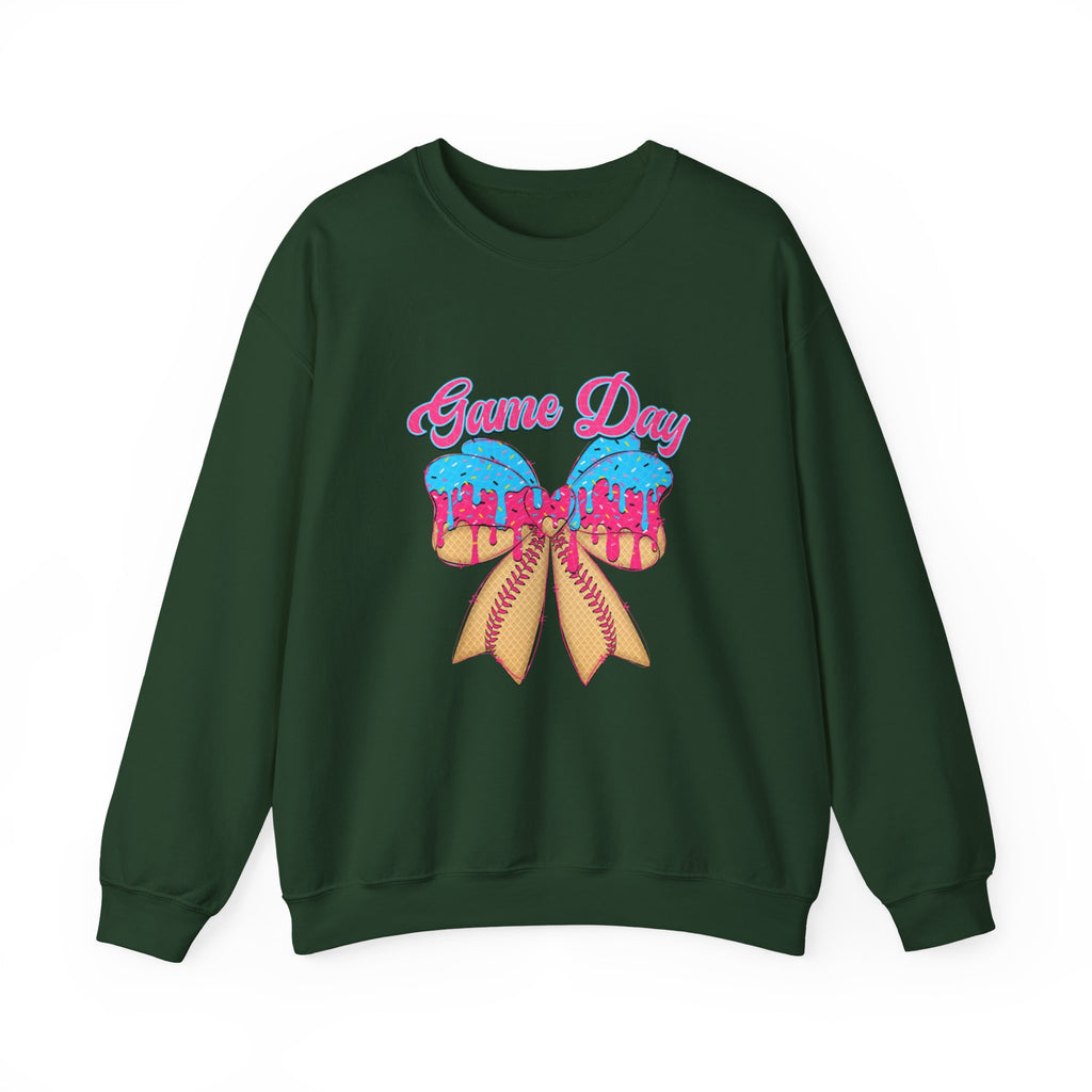 Game Day Cheerleader Sweatshirt — Pink & Blue Donut Bow Crewneck