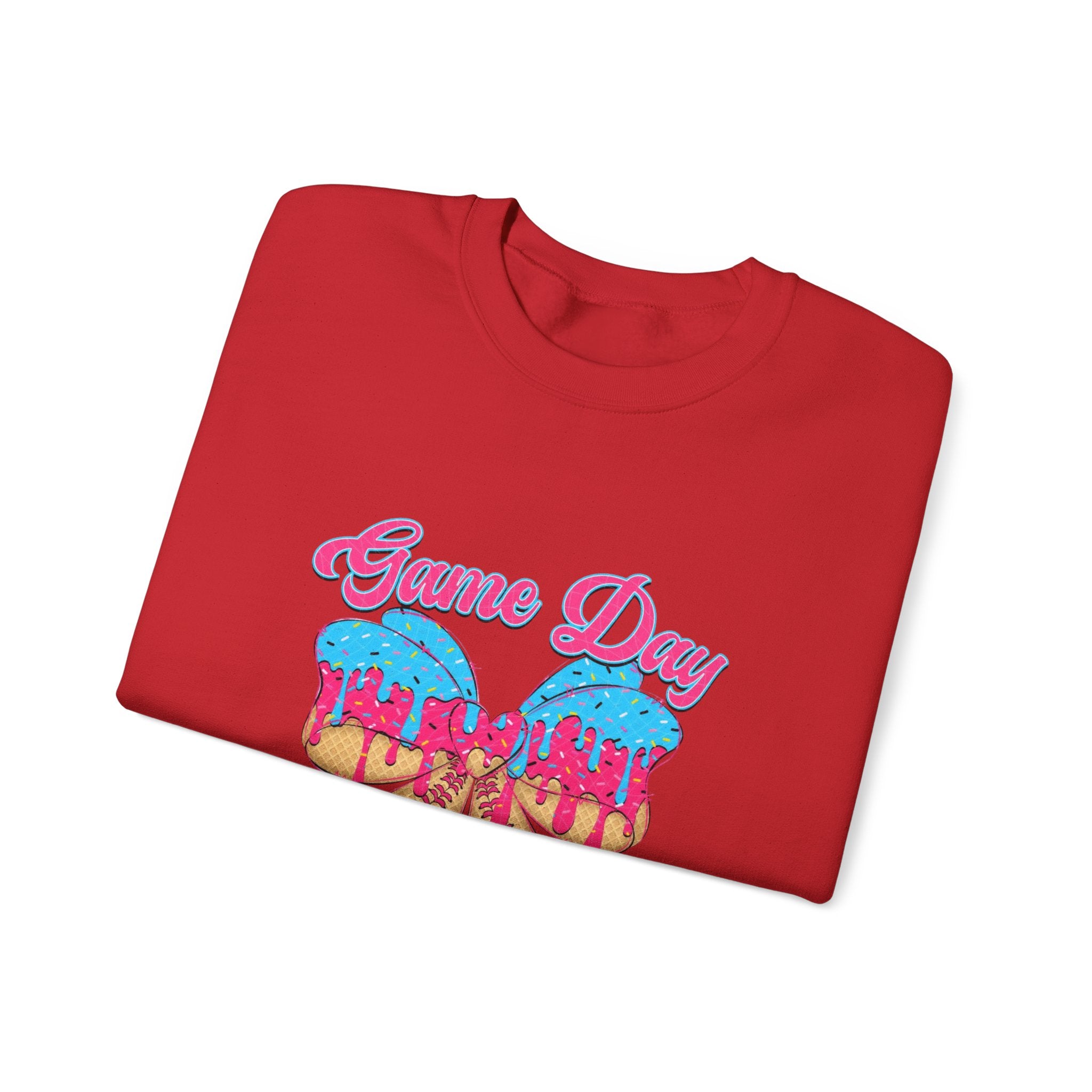 Game Day Cheerleader Sweatshirt — Pink & Blue Donut Bow Crewneck