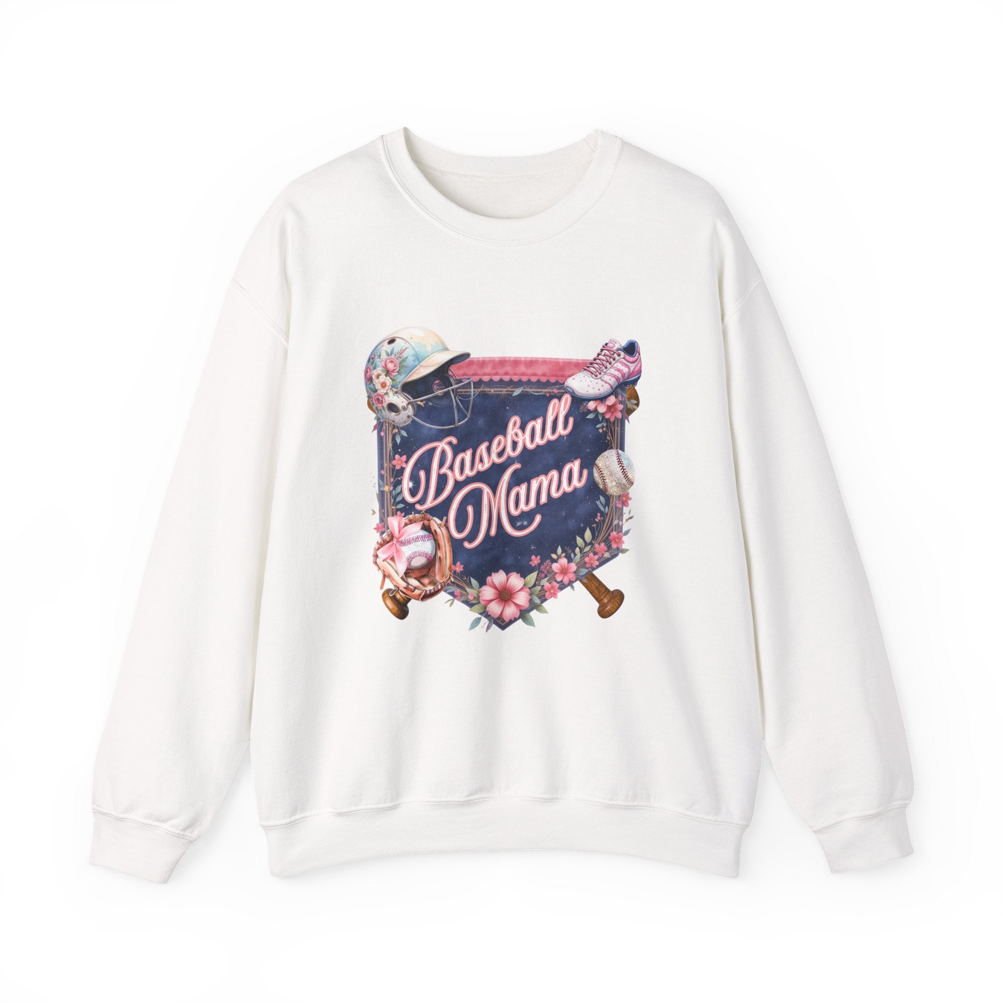 Baseball Mama Sweatshirt — Floral Helmet & Glove Crewneck for Moms