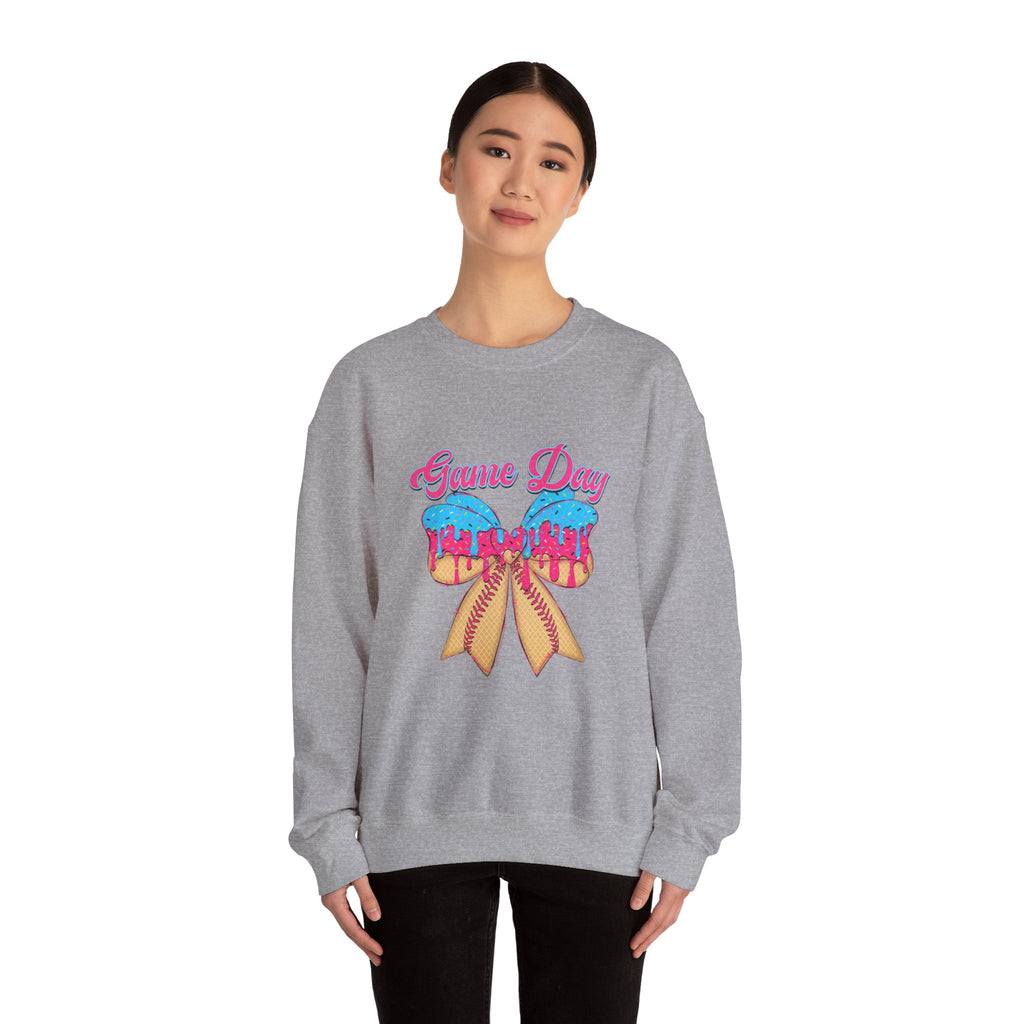 Game Day Cheerleader Sweatshirt — Pink & Blue Donut Bow Crewneck
