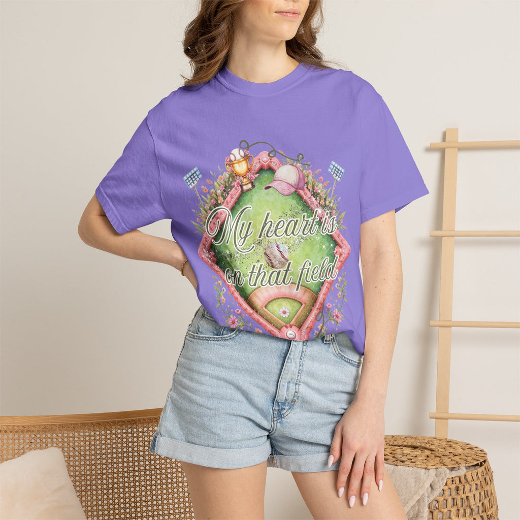 Baseball Field Floral T-Shirt — "My Heart's on That Field"