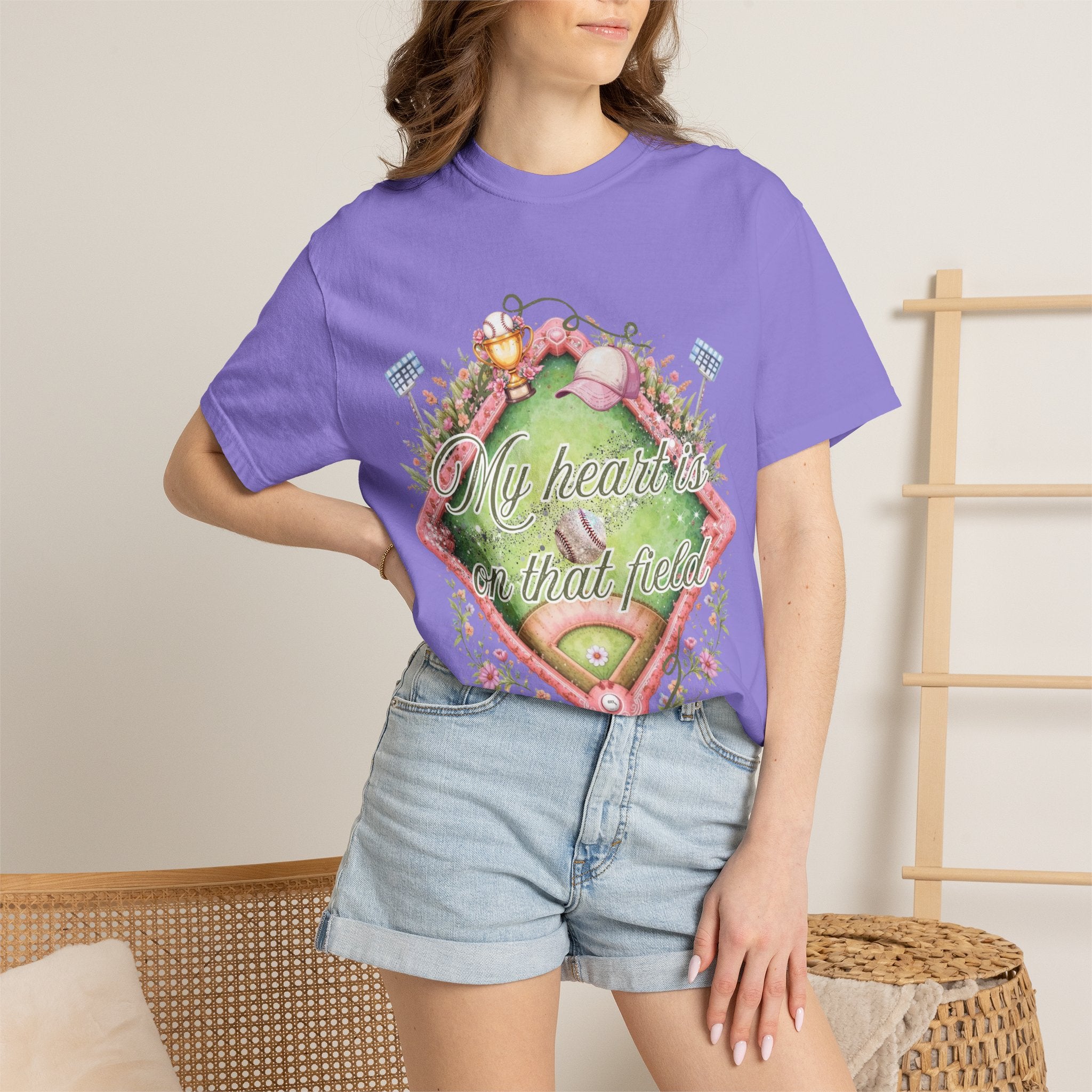 Baseball Field Floral T-Shirt — "My Heart's on That Field"