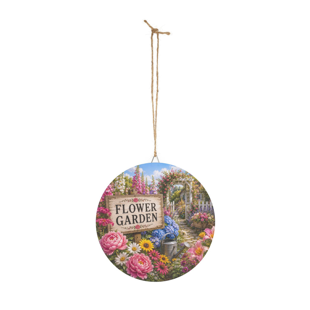 Flower Garden Wood Sign – Round Rustic Garden Decor