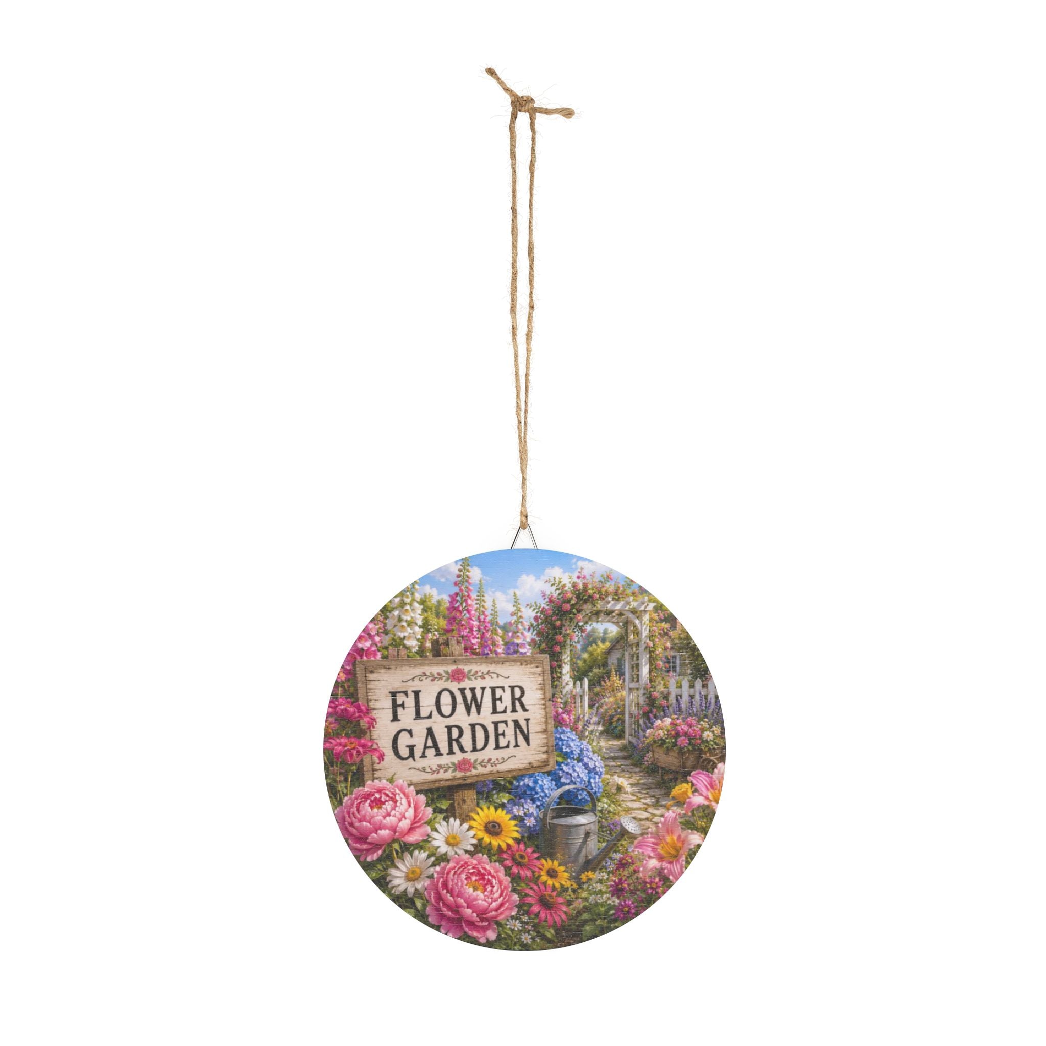 Flower Garden Wood Sign – Round Rustic Garden Decor