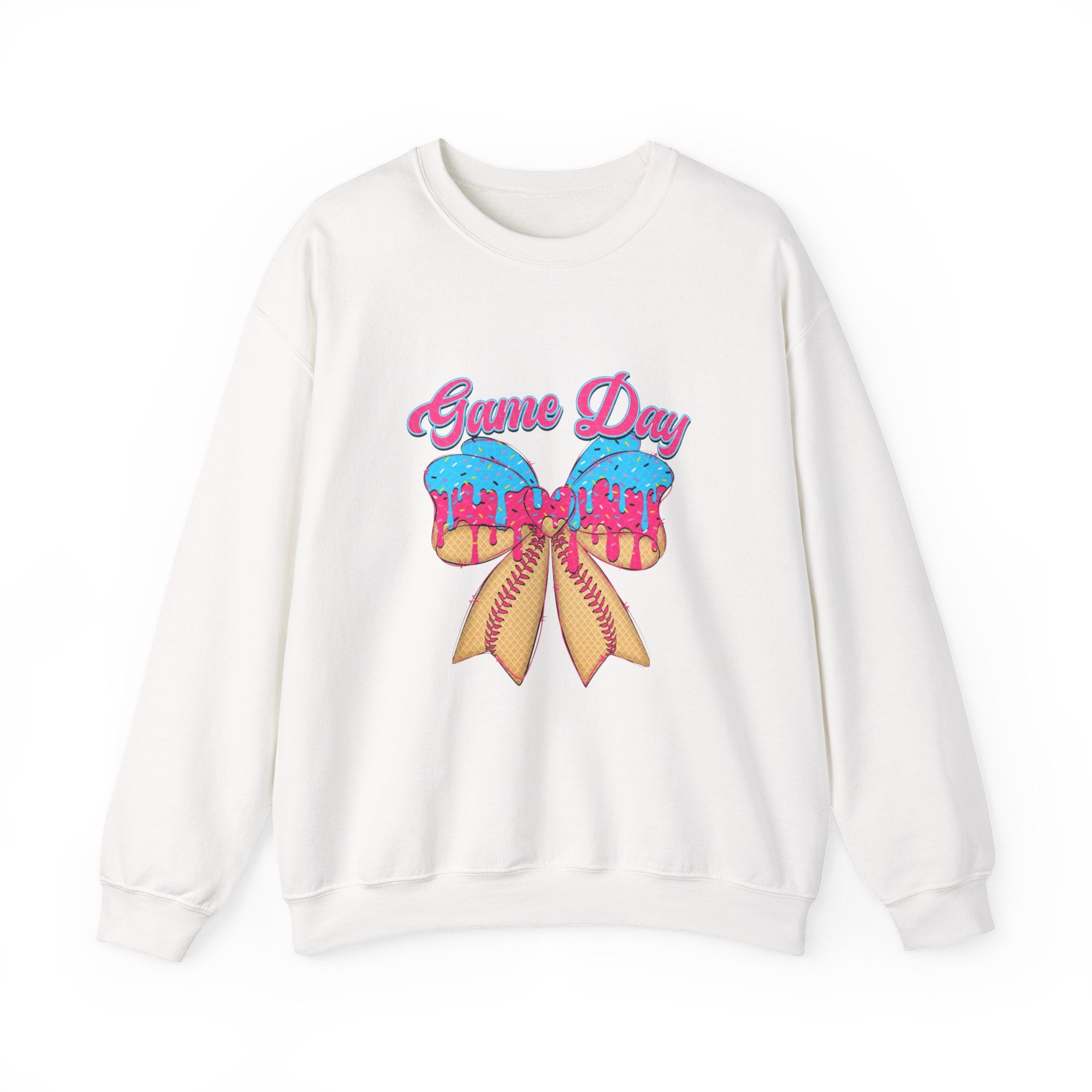 Game Day Cheerleader Sweatshirt — Pink & Blue Donut Bow Crewneck
