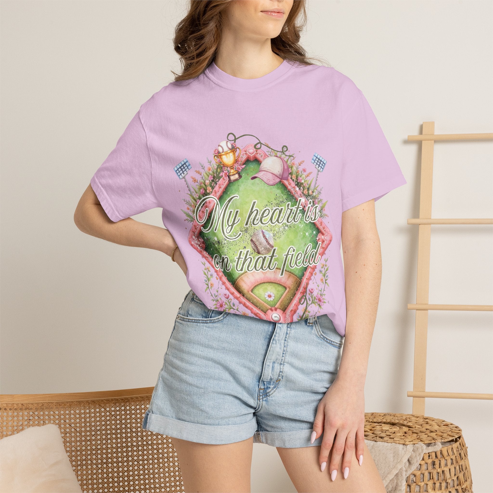 Baseball Field Floral T-Shirt — "My Heart's on That Field"