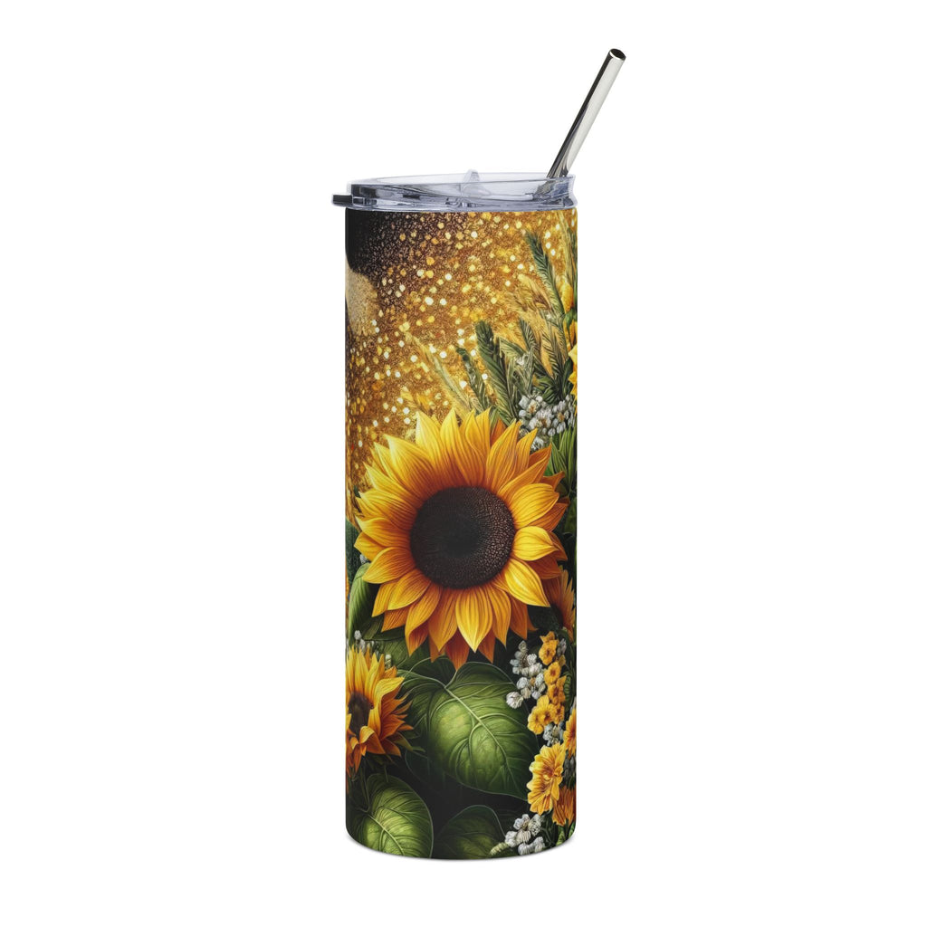 Sunflower Cow Print 20oz Stainless Steel Tumbler – Floral Farmhouse Insulated Cup