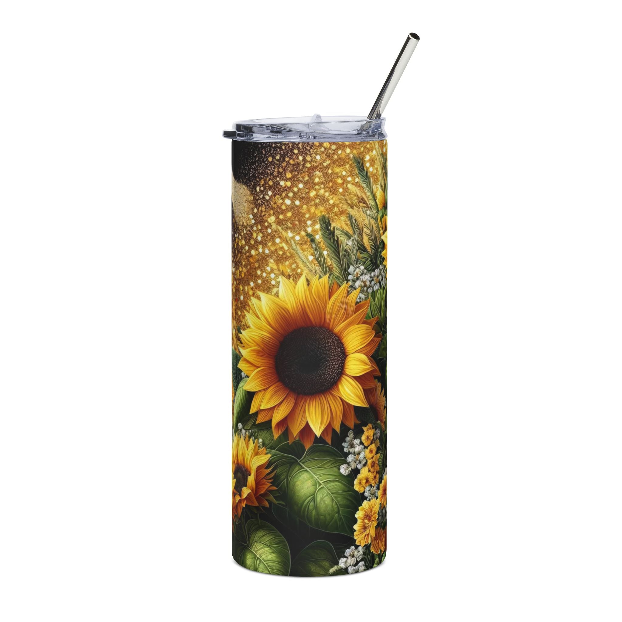 Sunflower Cow Print 20oz Stainless Steel Tumbler – Floral Farmhouse Insulated Cup