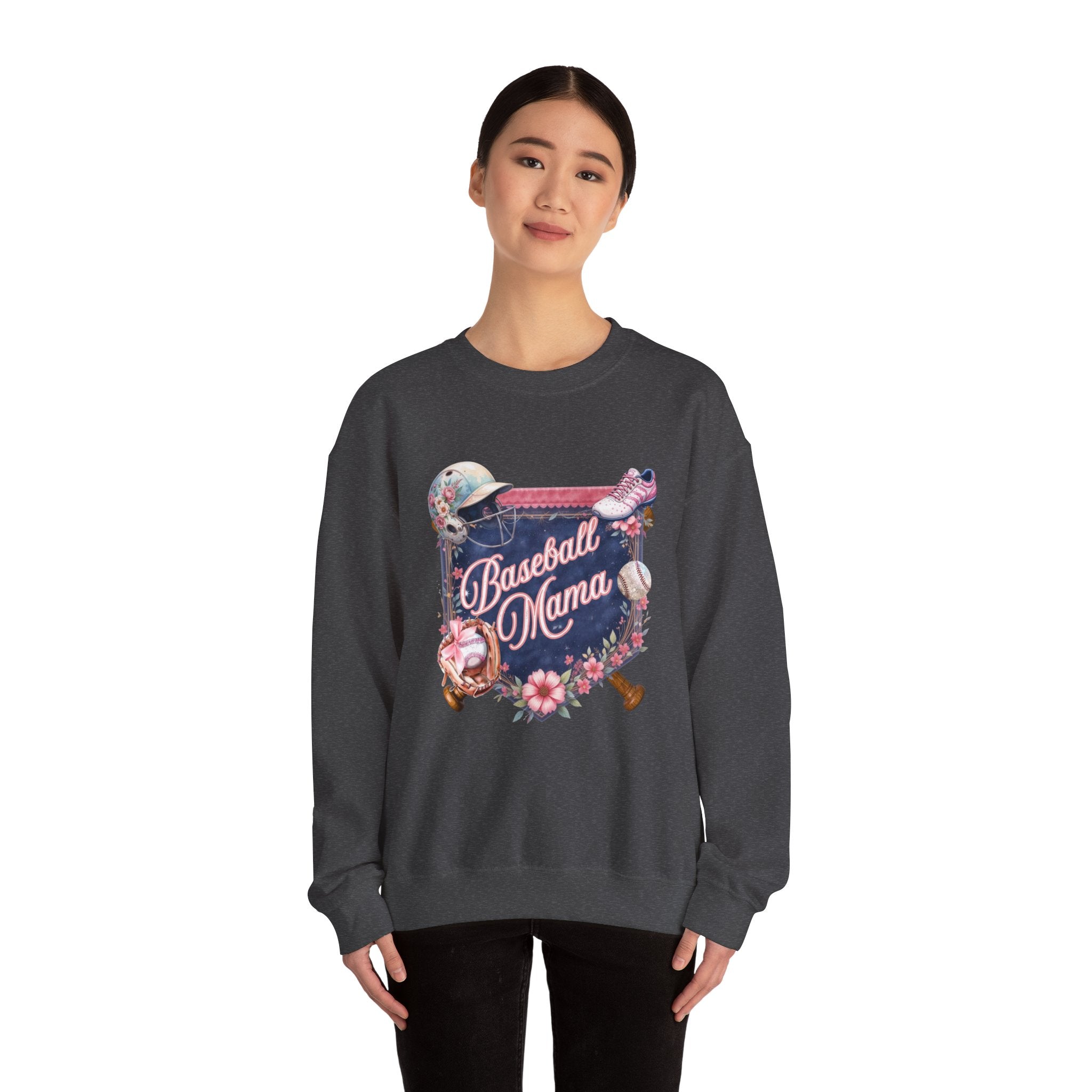 Baseball Mama Sweatshirt — Floral Helmet & Glove Crewneck for Moms
