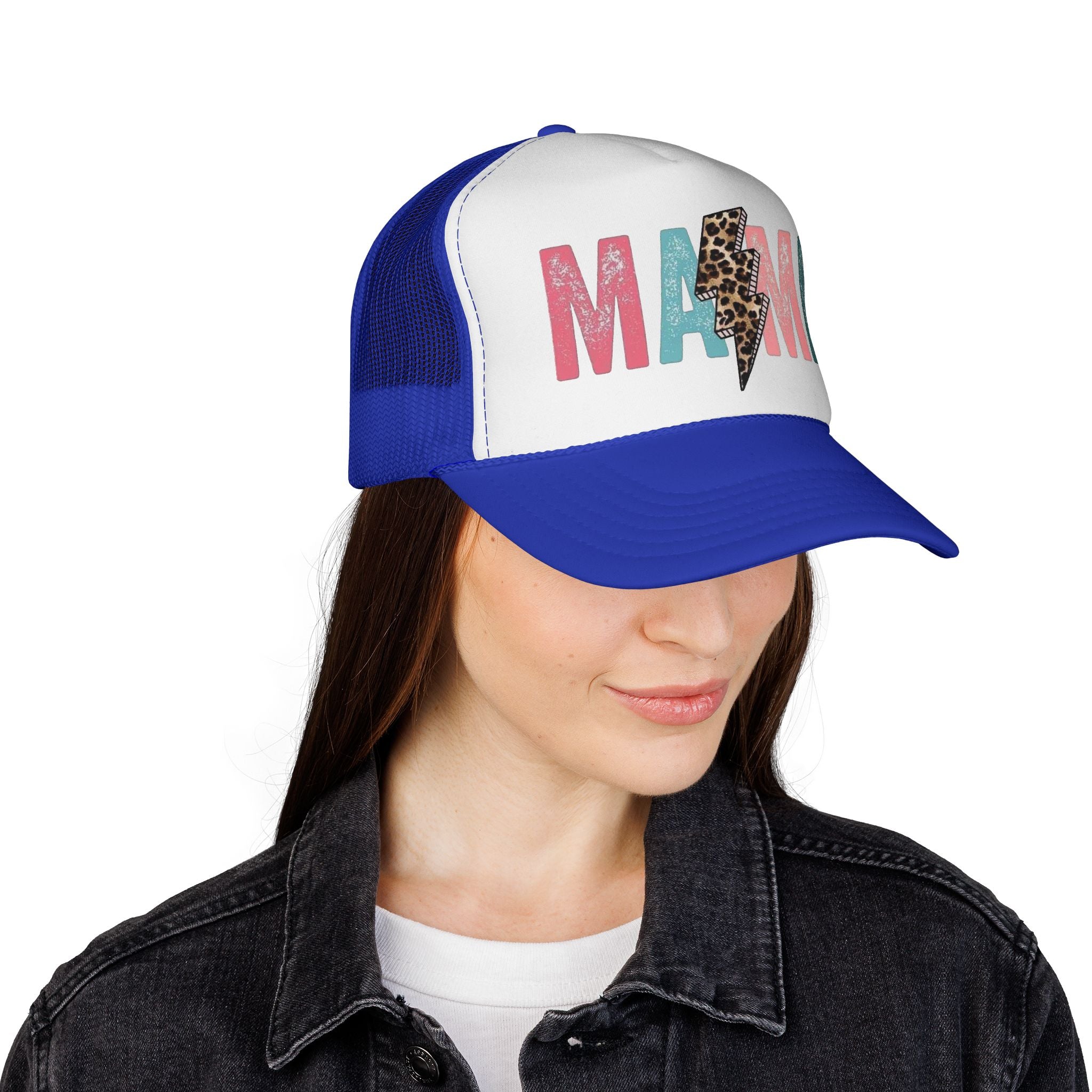 Mama Lightning Bolt Trucker Cap | Leopard Print Mama Hat