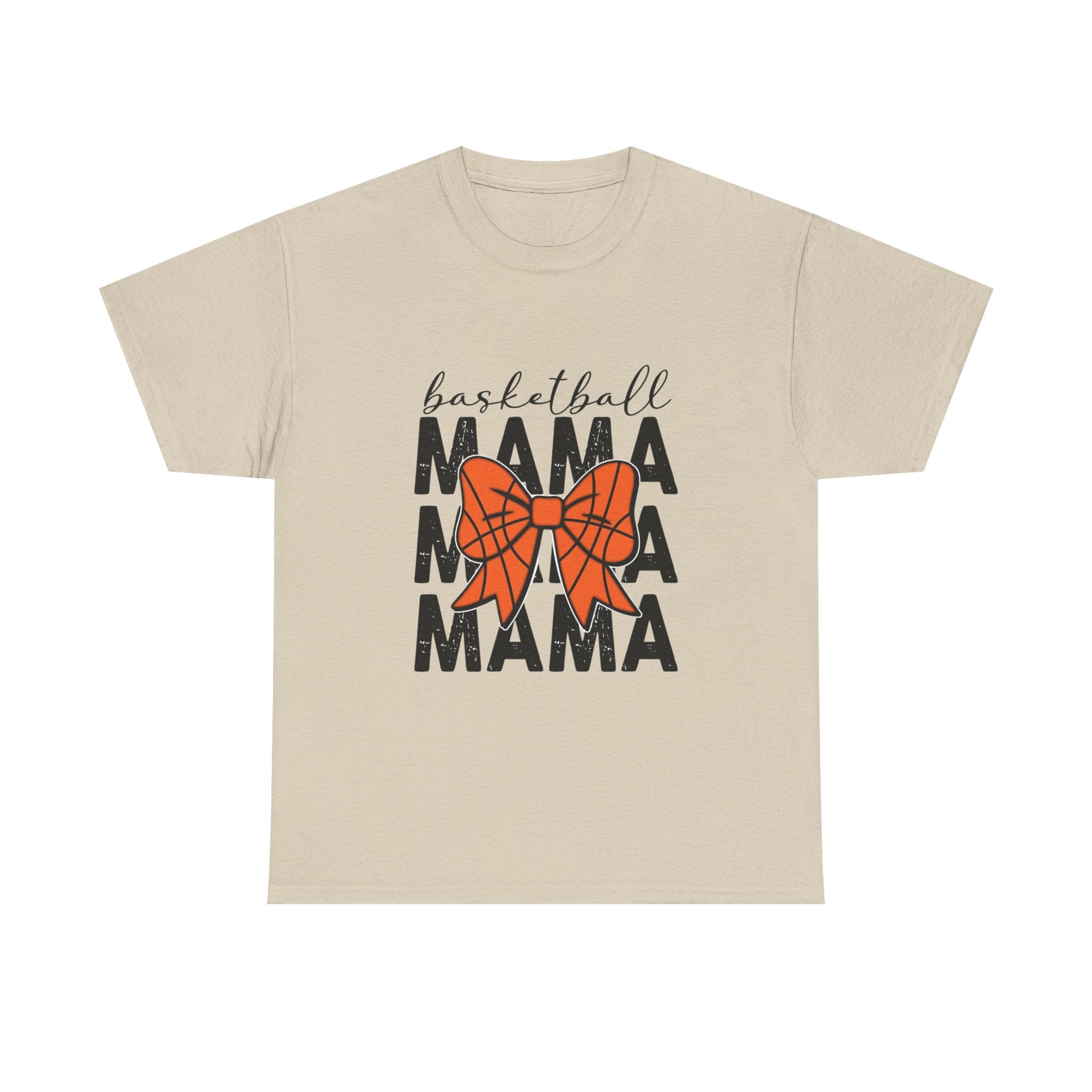 Basketball Mama T-Shirt — 'Basketball' Script with Orange Bow Design