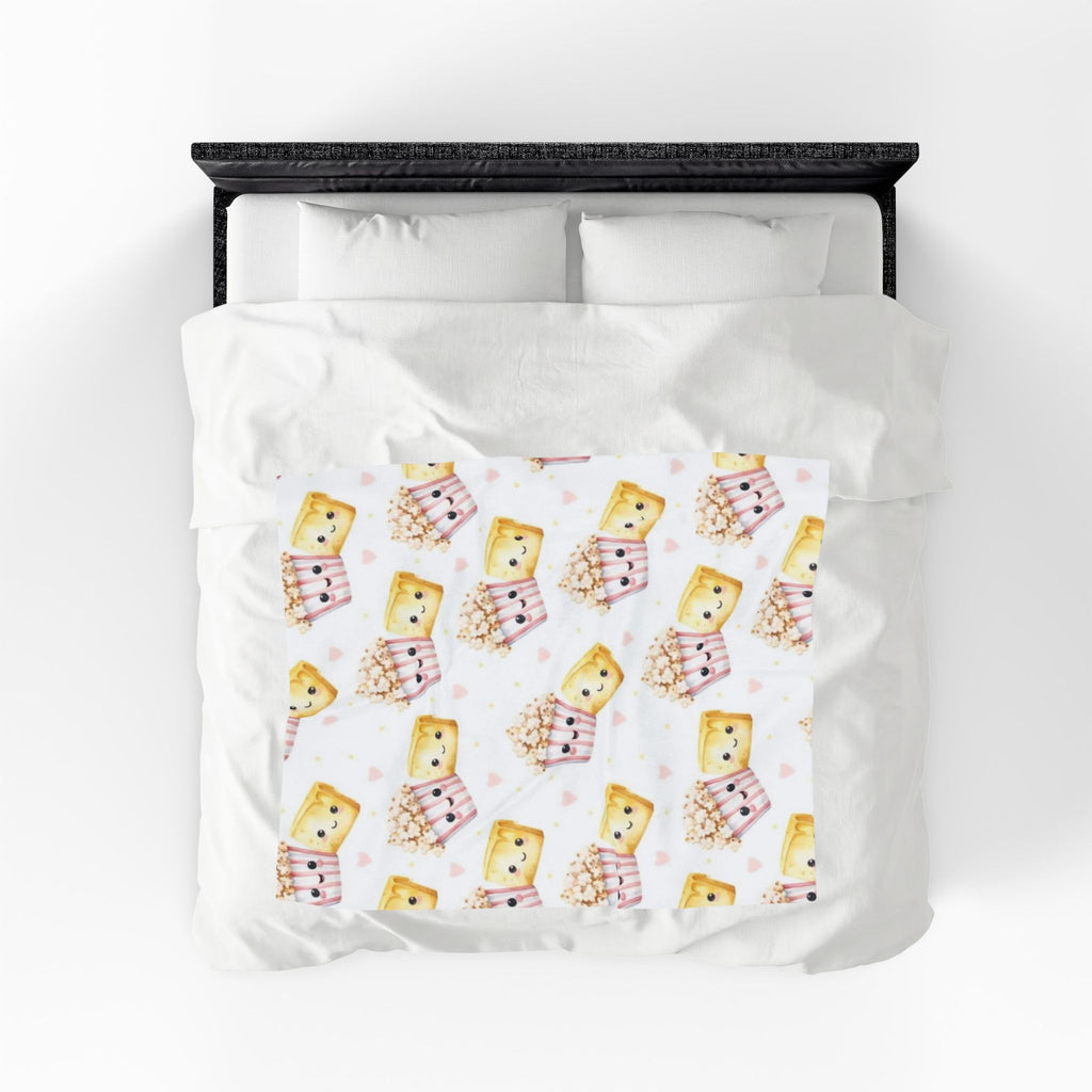 Cute Kawaii Popcorn & Cupcake Velveteen Plush Blanket