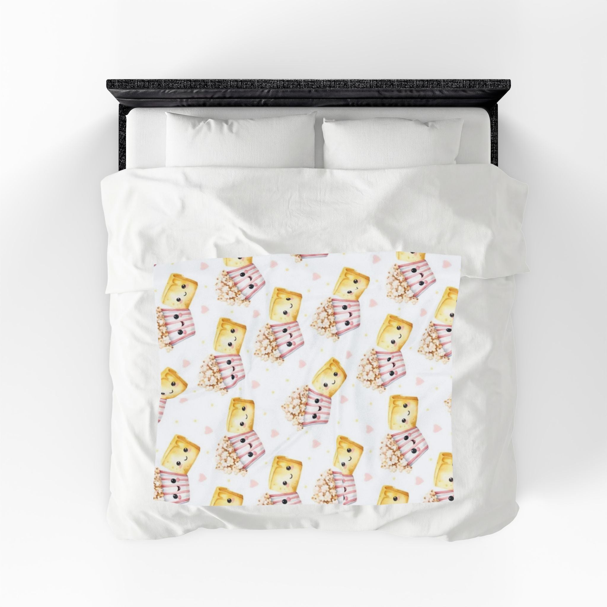 Cute Kawaii Popcorn & Cupcake Velveteen Plush Blanket