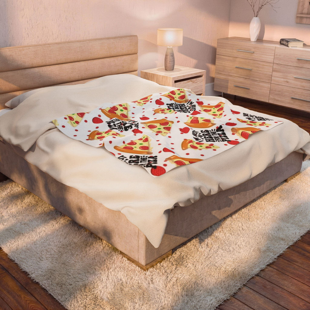 Pizza Pattern Velveteen Plush Blanket — “I’m Just Here for the Pizza” Cozy Throw