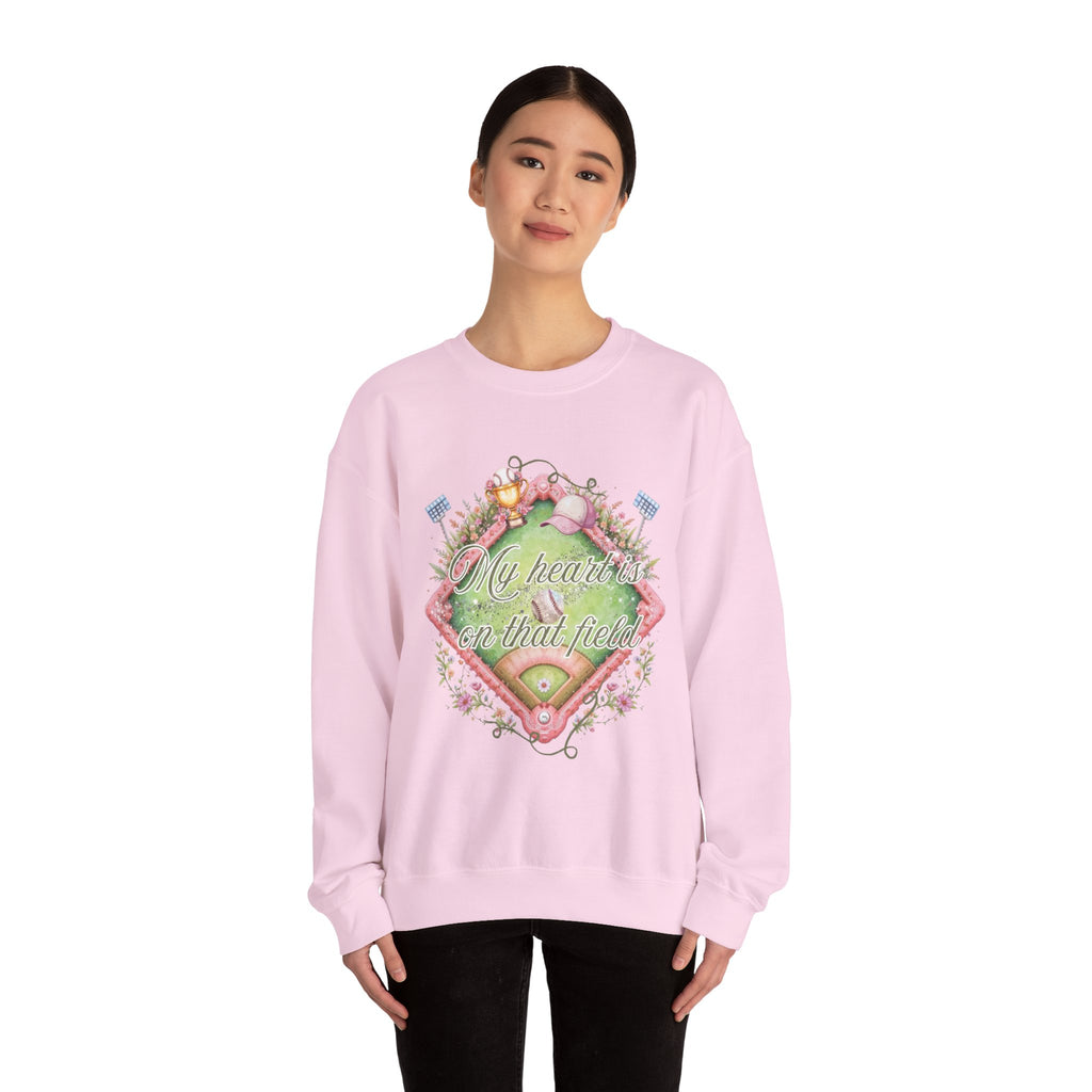 Baseball Field Floral Sweatshirt — “My heart’s on that field” Crewneck