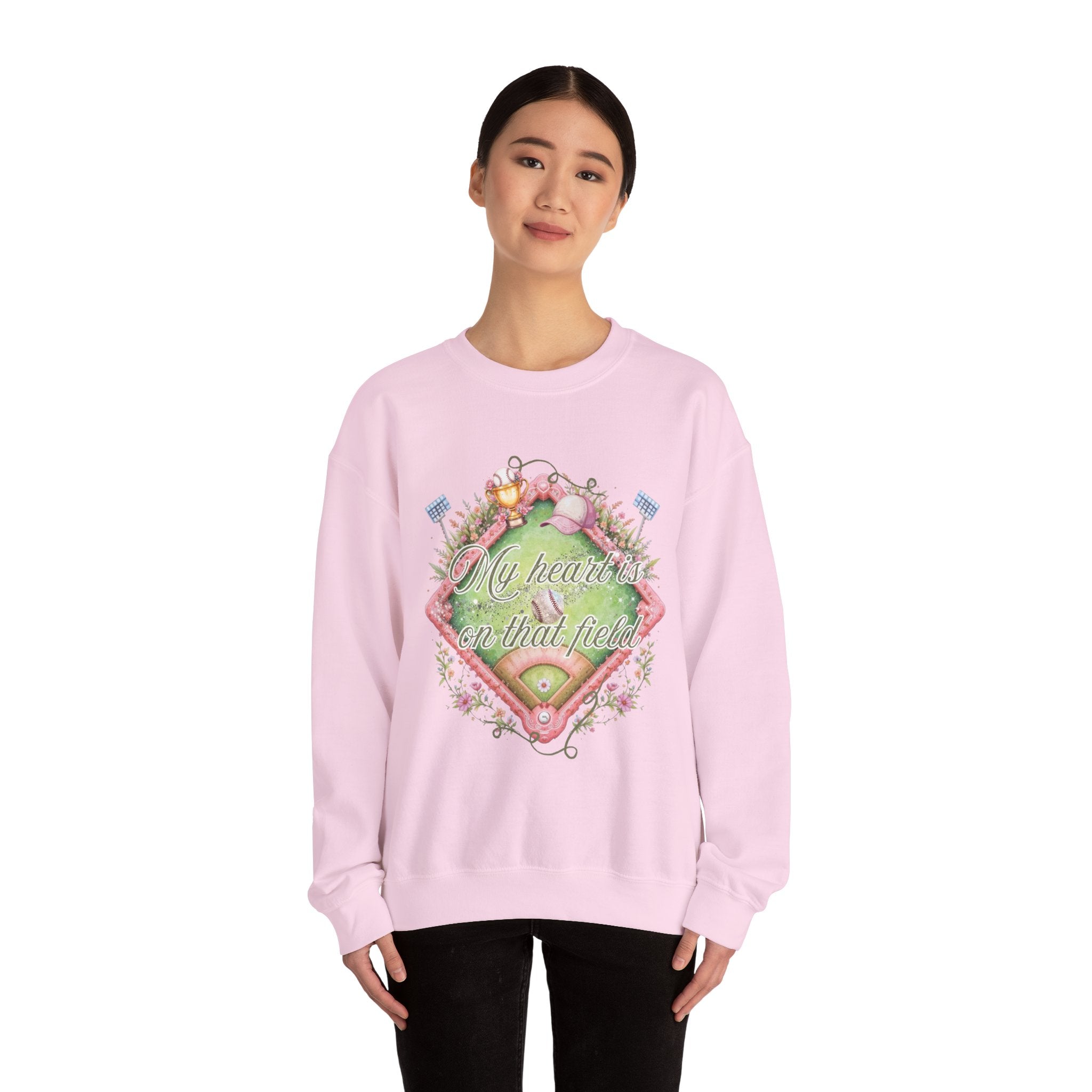Baseball Field Floral Sweatshirt — “My heart’s on that field” Crewneck