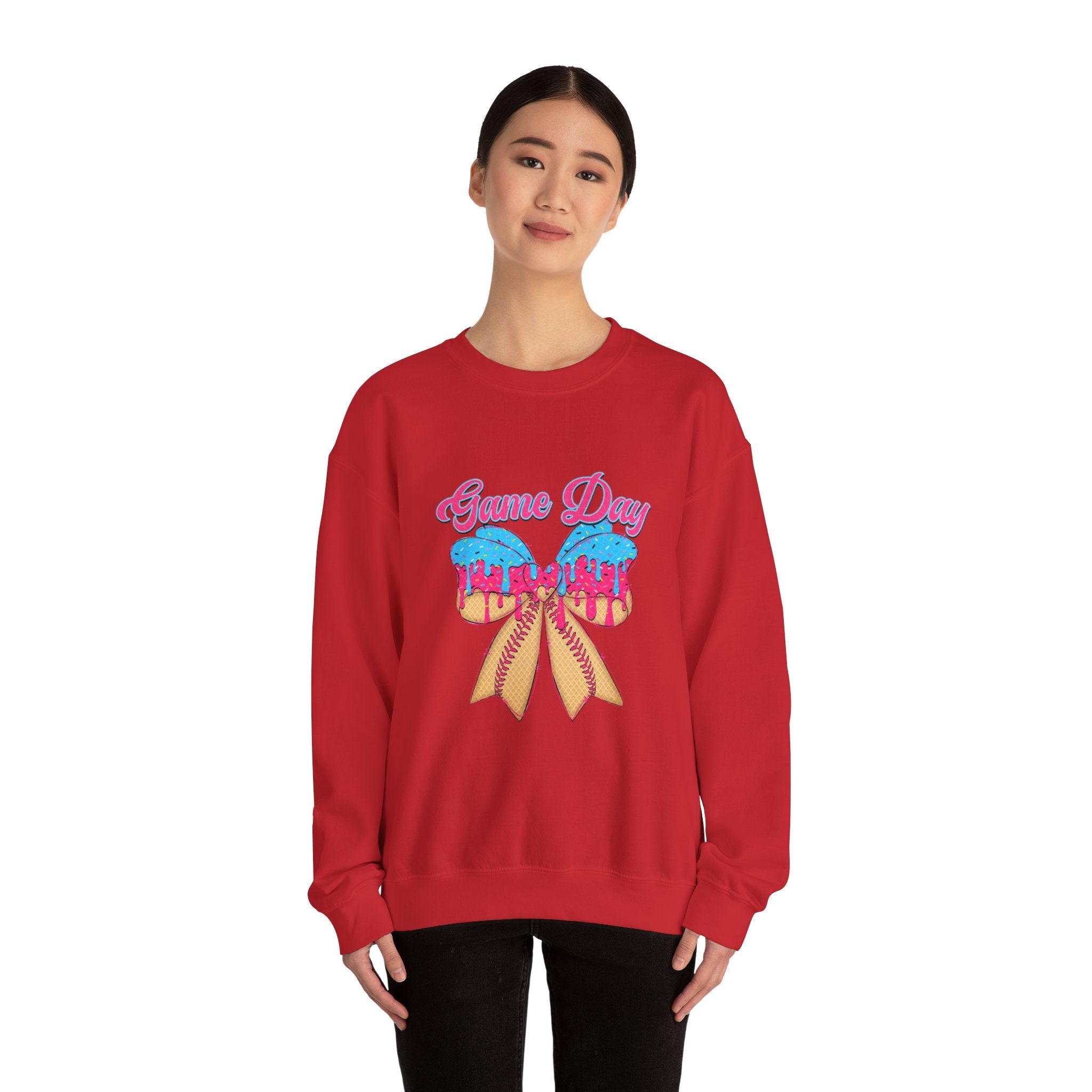 Game Day Cheerleader Sweatshirt — Pink & Blue Donut Bow Crewneck