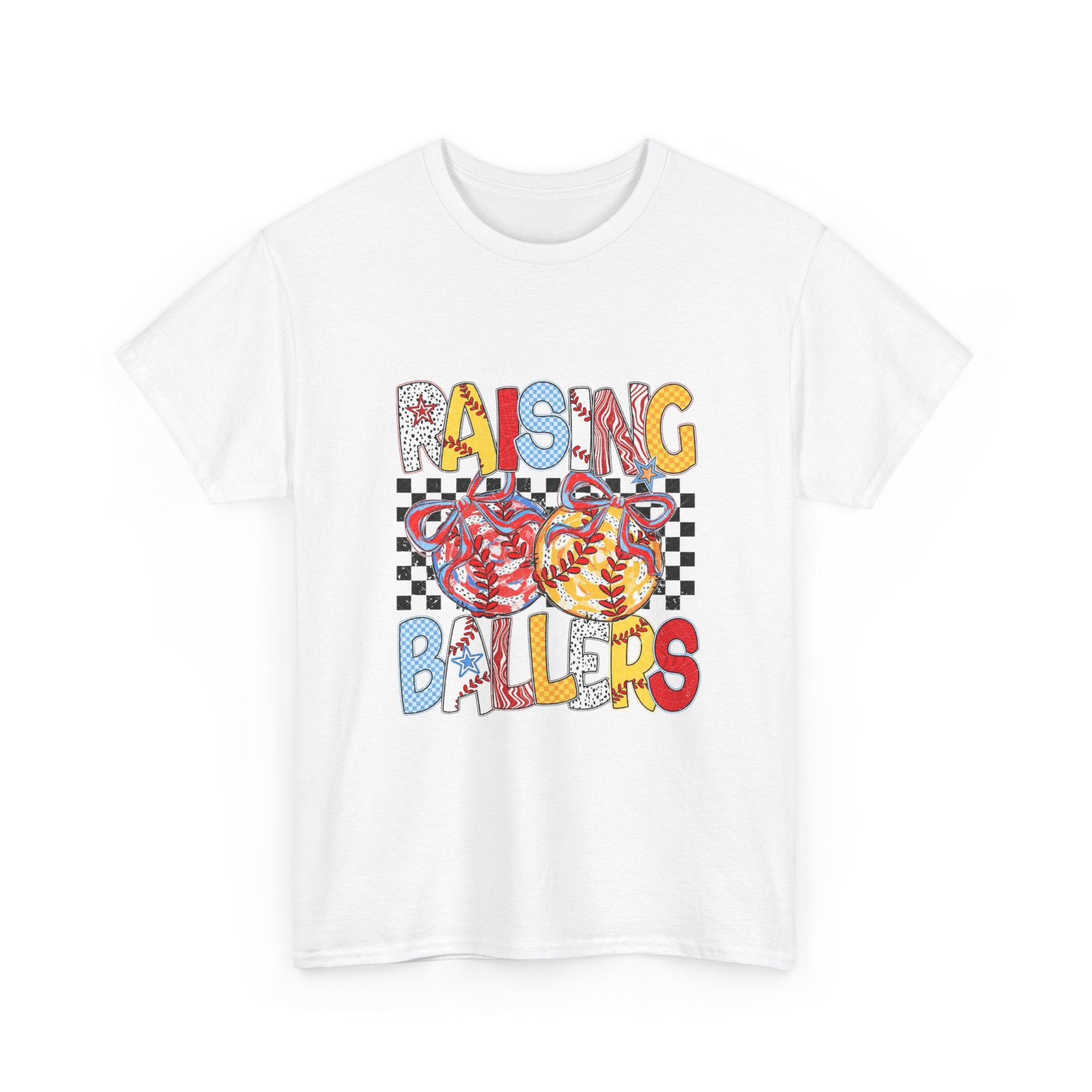 Raising Ballers Kids Tee — Colorful Checkered Lollipop Basketball Design