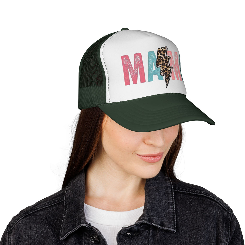 Mama Lightning Bolt Trucker Cap | Leopard Print Mama Hat