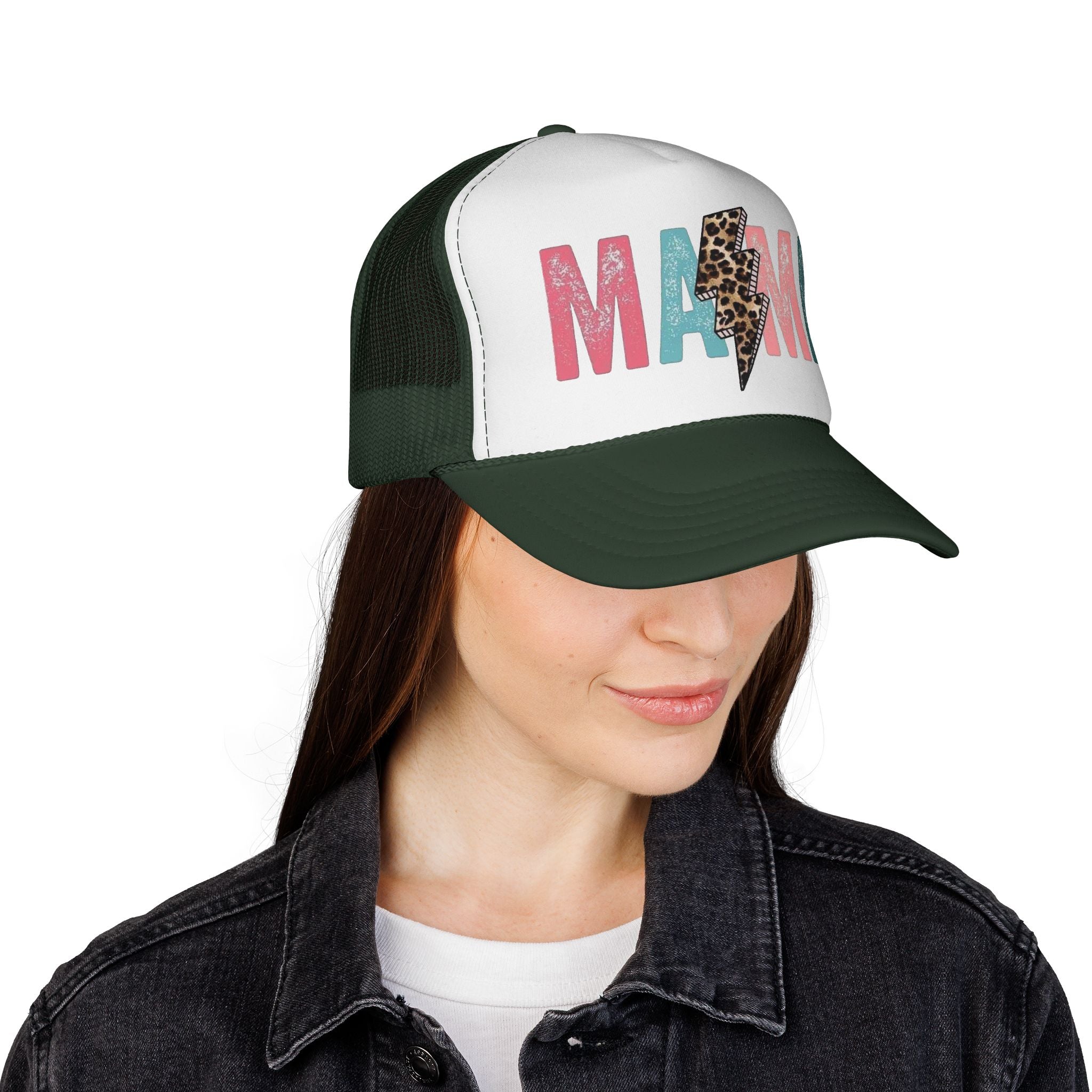 Mama Lightning Bolt Trucker Cap | Leopard Print Mama Hat