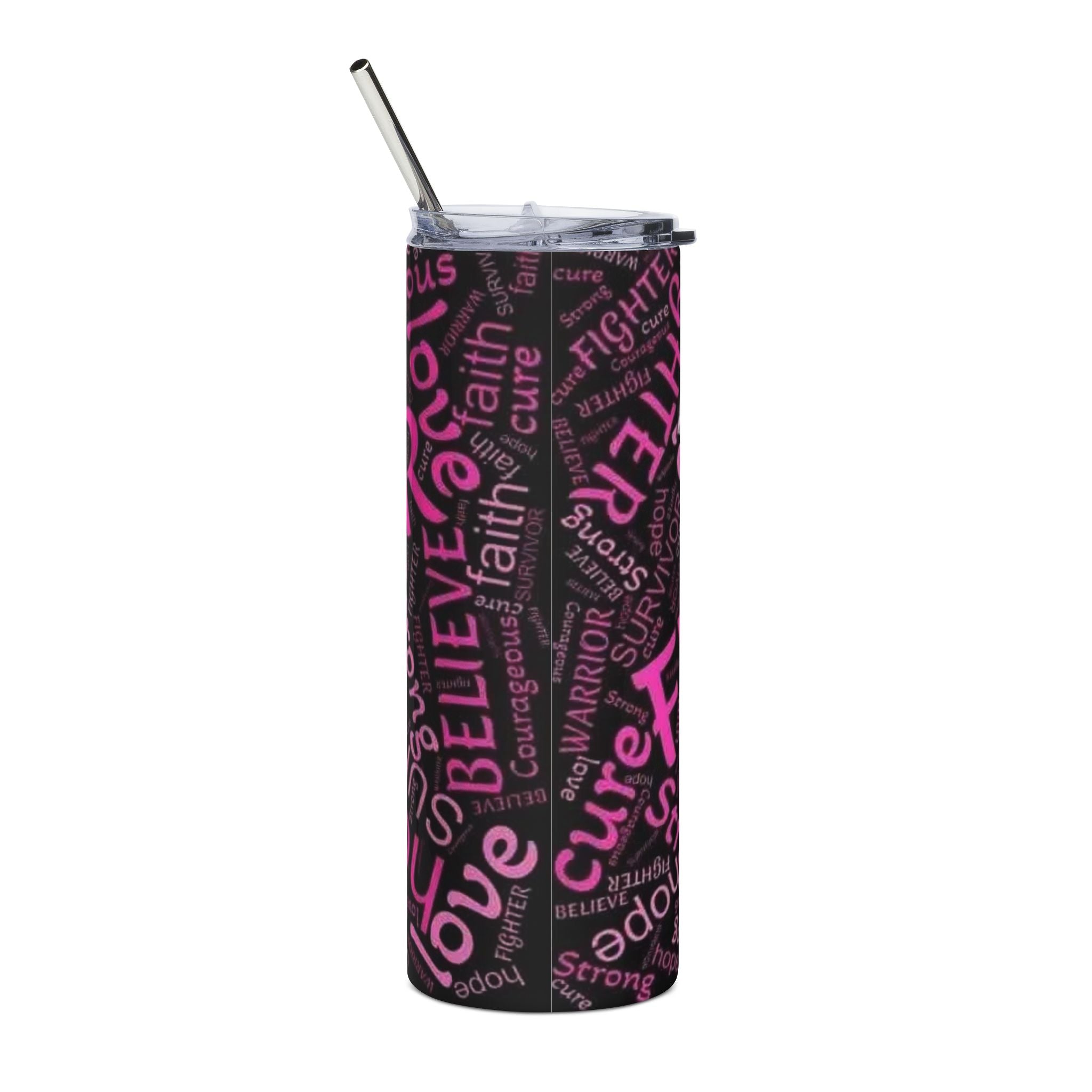 20oz Stainless Steel Tumbler – Breast Cancer Awareness Pink Ribbon Word Cloud