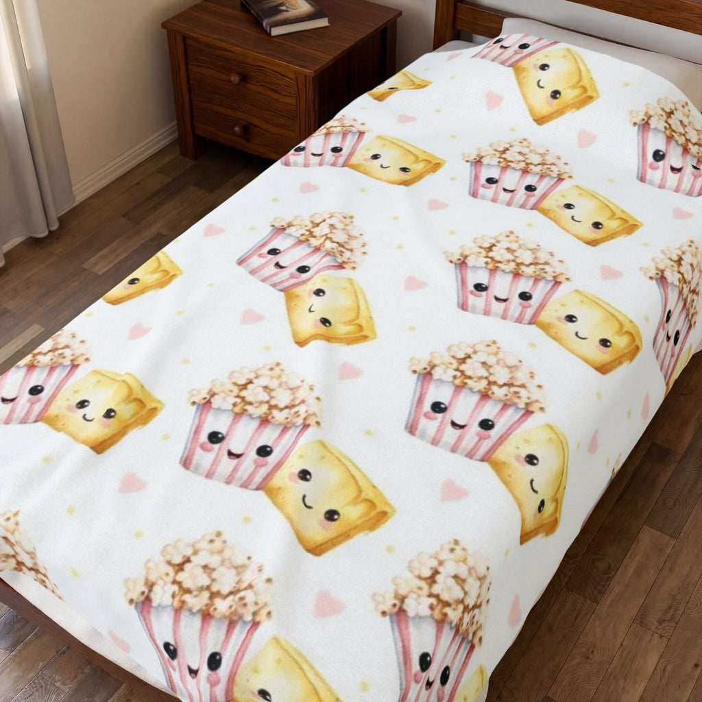 Cute Kawaii Popcorn & Cupcake Velveteen Plush Blanket