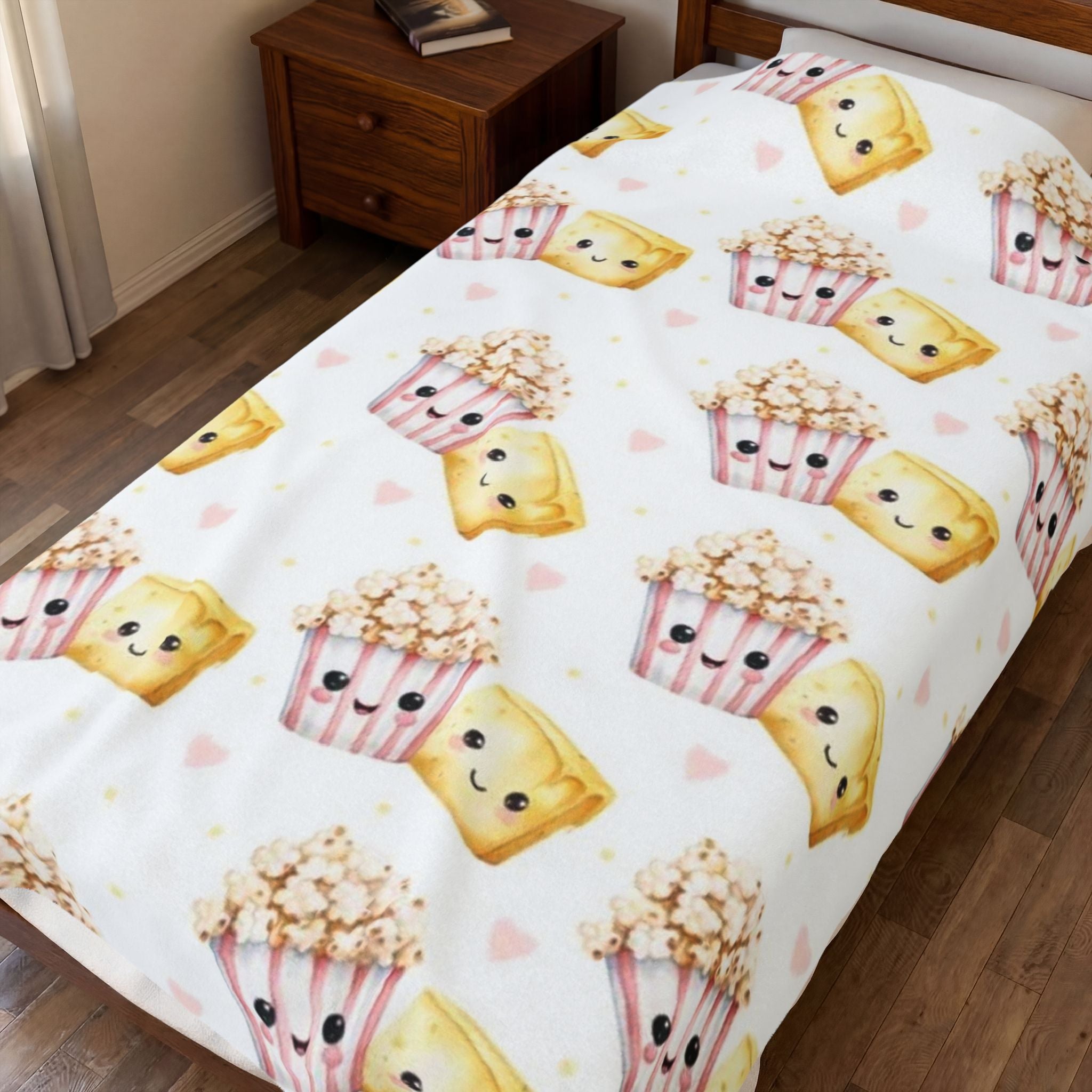 Cute Kawaii Popcorn & Cupcake Velveteen Plush Blanket