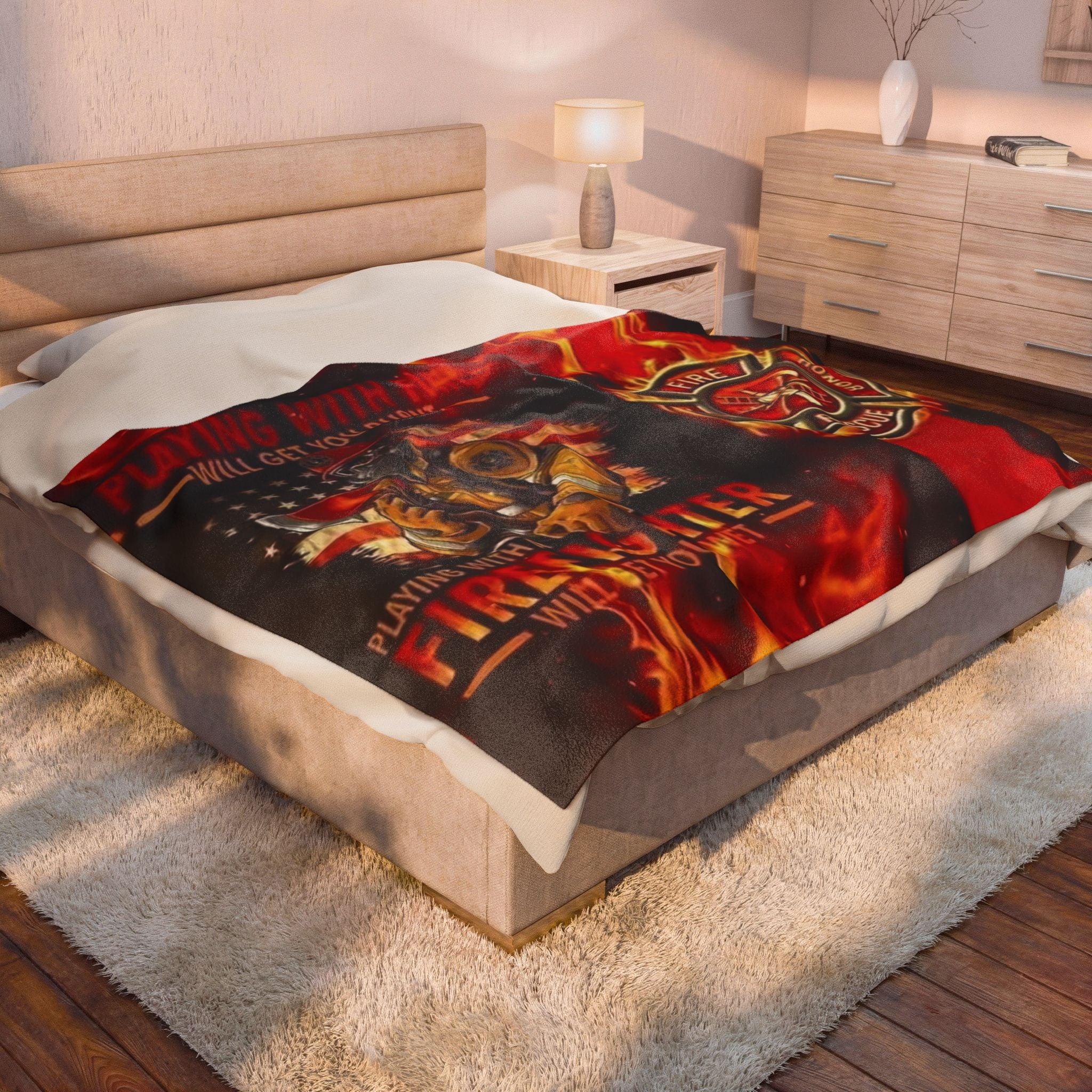 Firefighter Velveteen Plush Blanket - 'Playing With Fire' Rescue Fleece Throw
