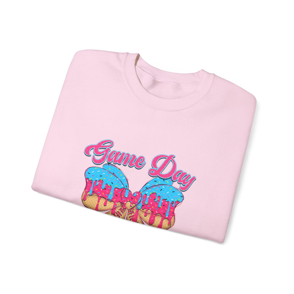 Game Day Cheerleader Sweatshirt — Pink & Blue Donut Bow Crewneck