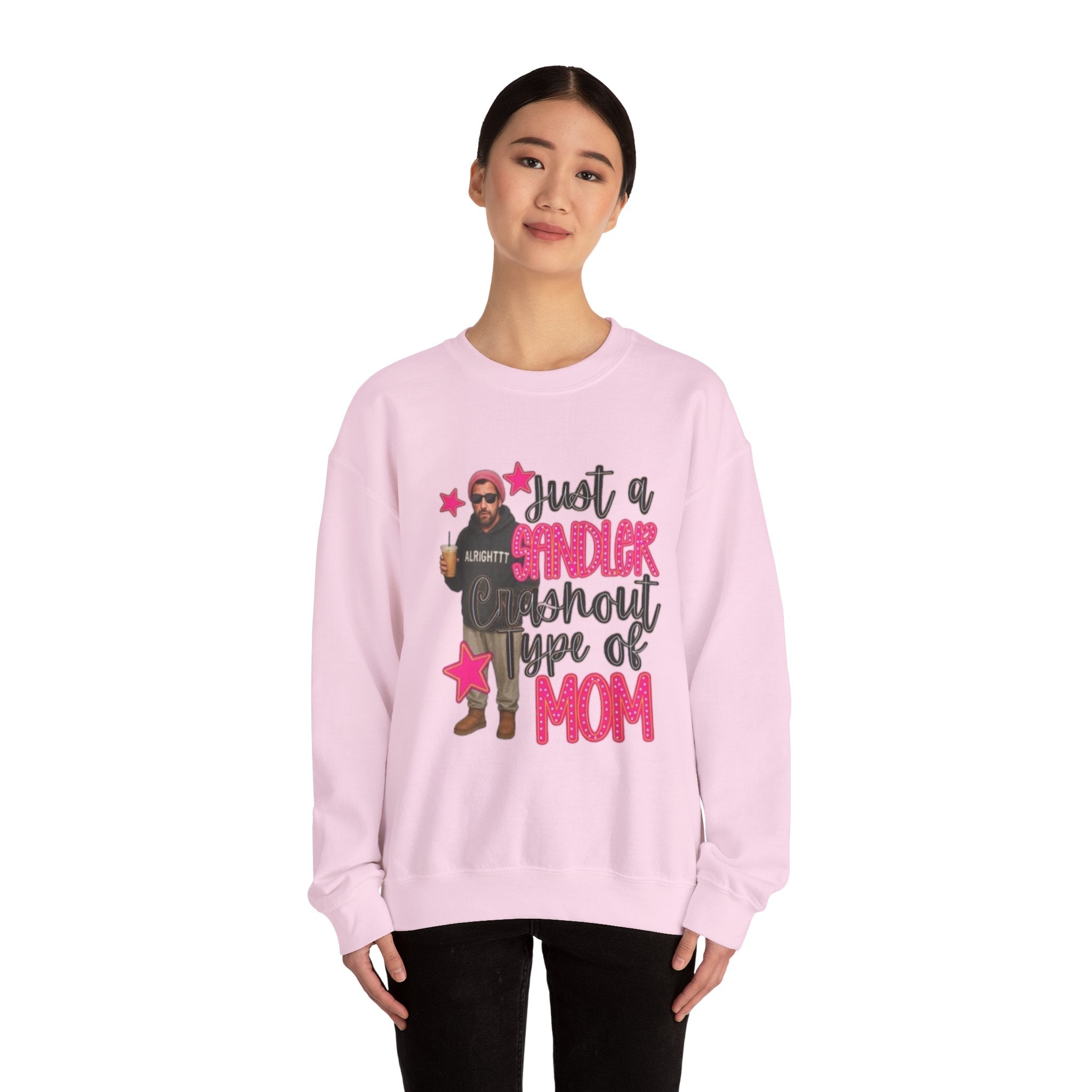 Crewneck Sweatshirt — “Just a Tinder Swipe Away Type of Mom” Funny Mom Graphic