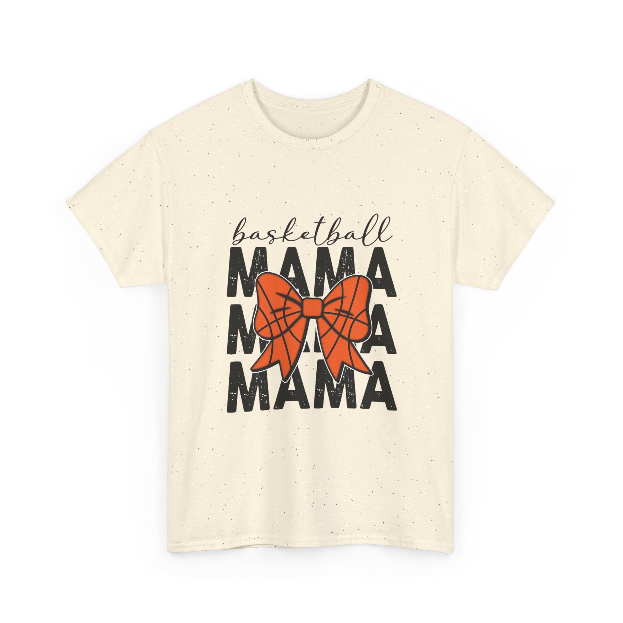 Basketball Mama T-Shirt — 'Basketball' Script with Orange Bow Design