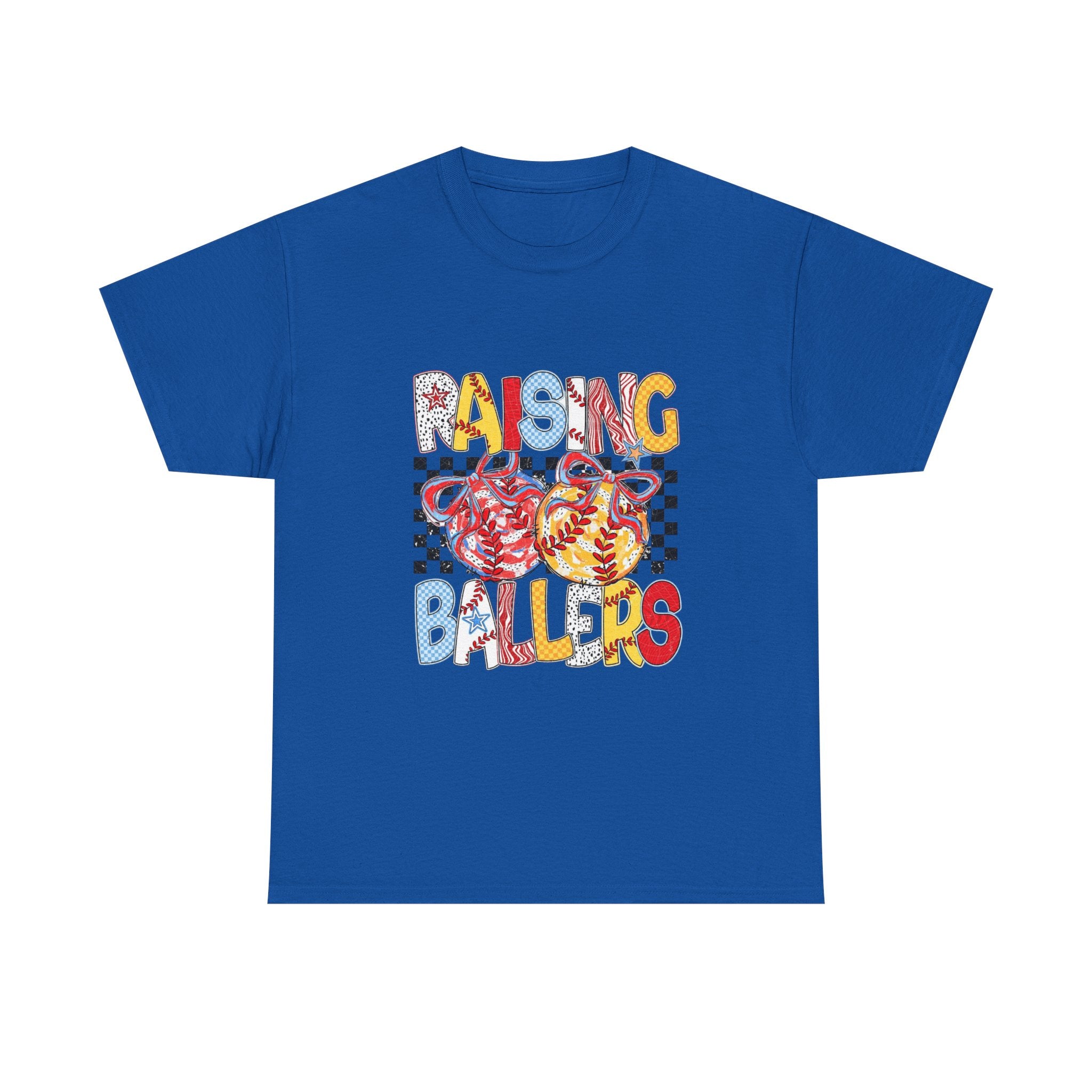 Raising Ballers Kids Tee — Colorful Checkered Lollipop Basketball Design