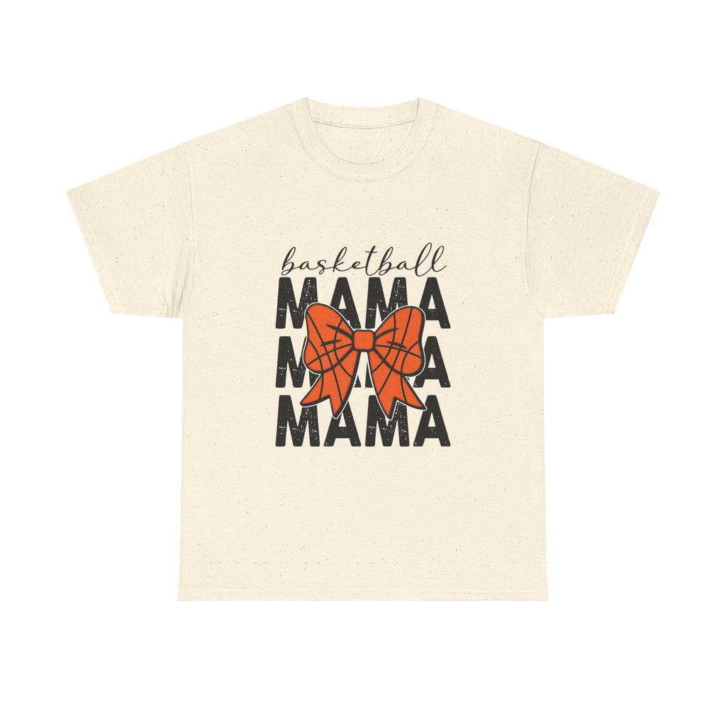 Basketball Mama T-Shirt — 'Basketball' Script with Orange Bow Design