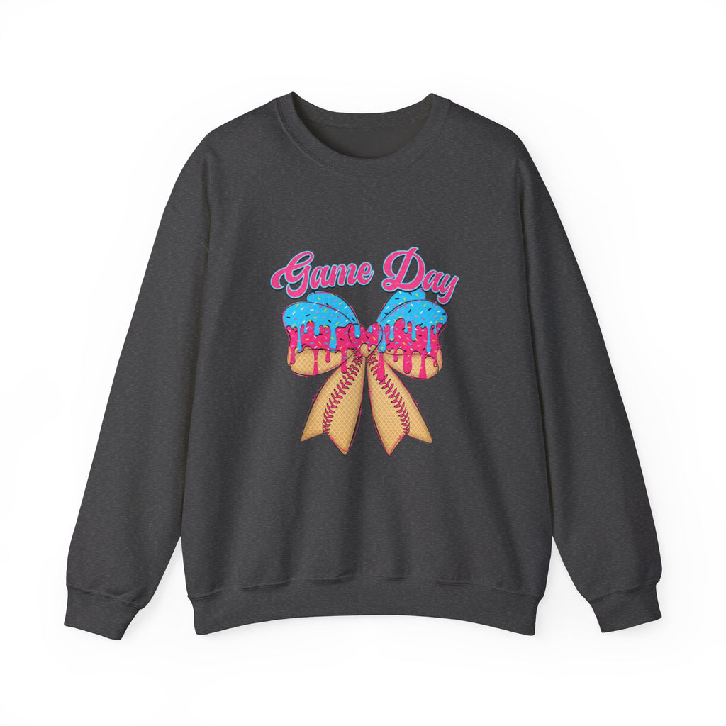 Game Day Cheerleader Sweatshirt — Pink & Blue Donut Bow Crewneck