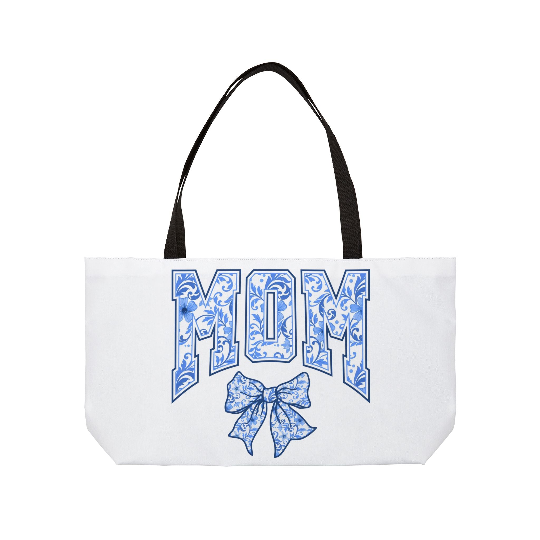 Mom Floral Bow Weekender Tote Bag – Mother's Day Gift, Floral Typography Beach Bag