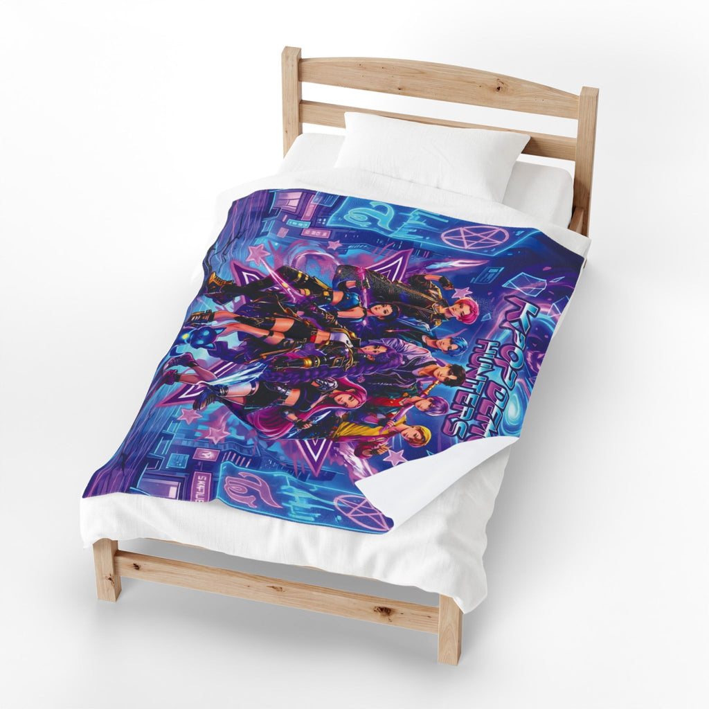 Velveteen Plush Blanket — Neon Cyber Girl Squad Graphic Throw