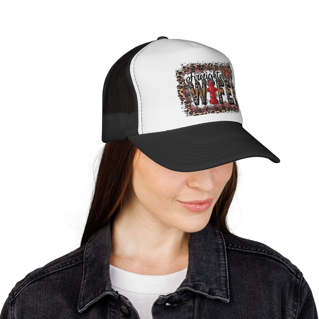 Firefighter Wife Trucker Cap | Leopard Fire Helmet Design