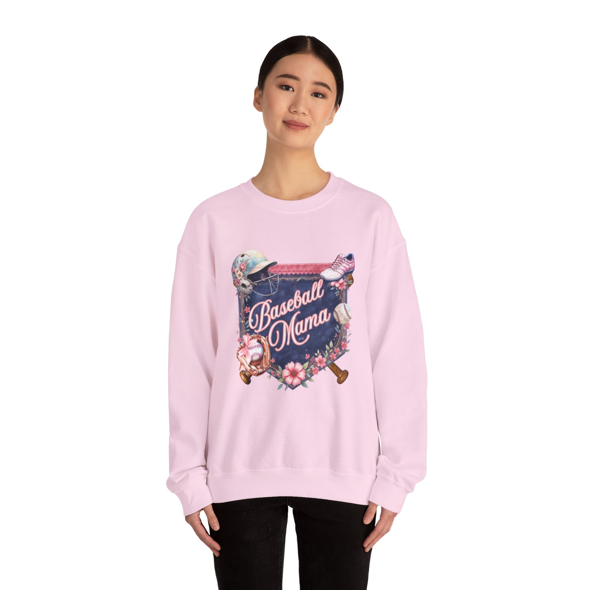 Baseball Mama Sweatshirt — Floral Helmet & Glove Crewneck for Moms