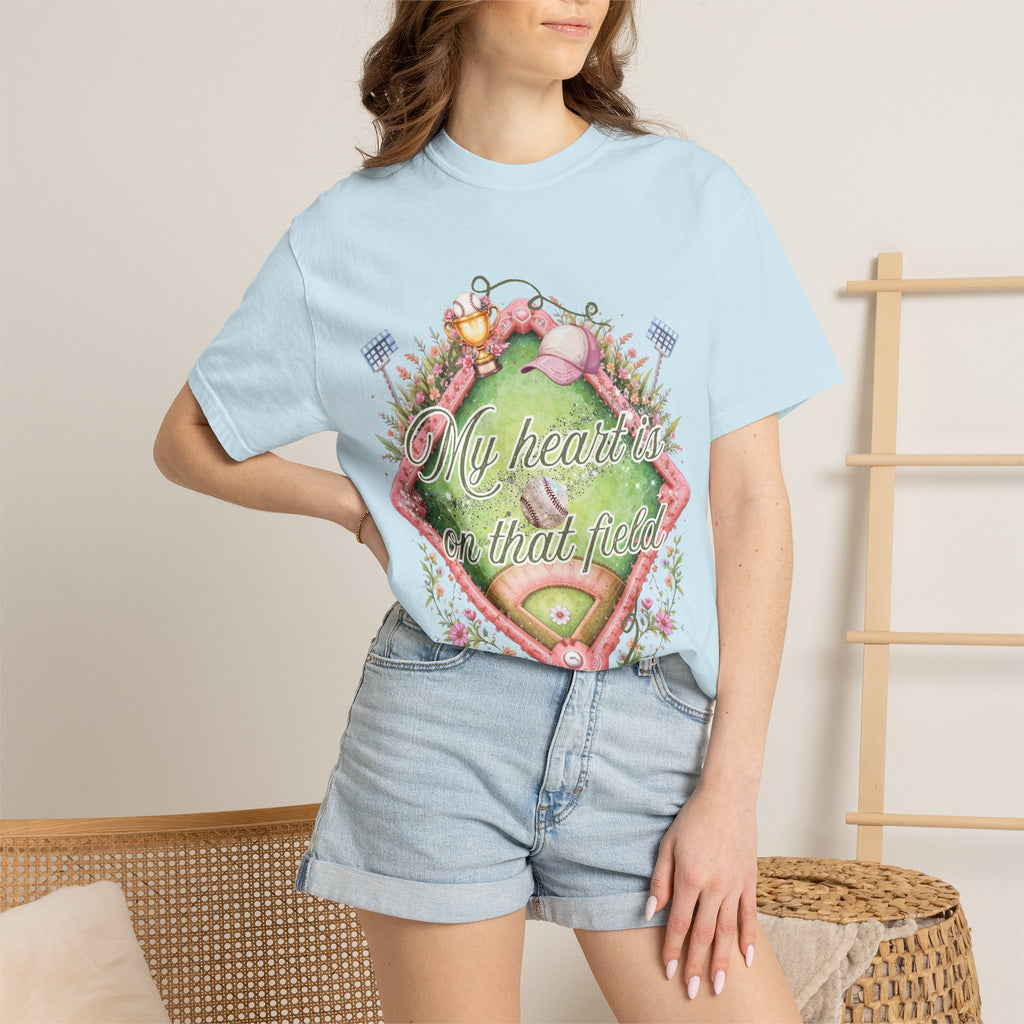 Baseball Field Floral T-Shirt — "My Heart's on That Field"