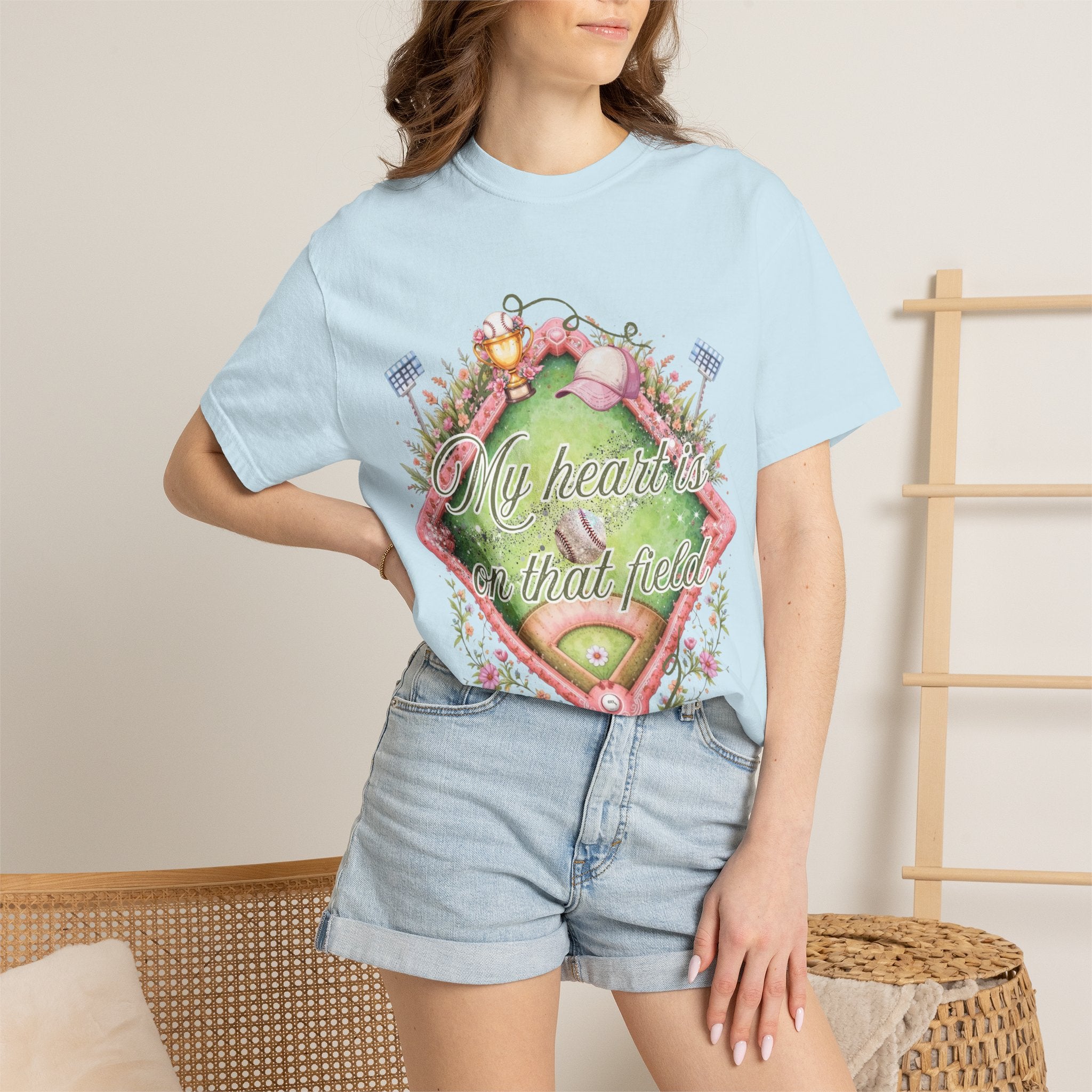 Baseball Field Floral T-Shirt — "My Heart's on That Field"