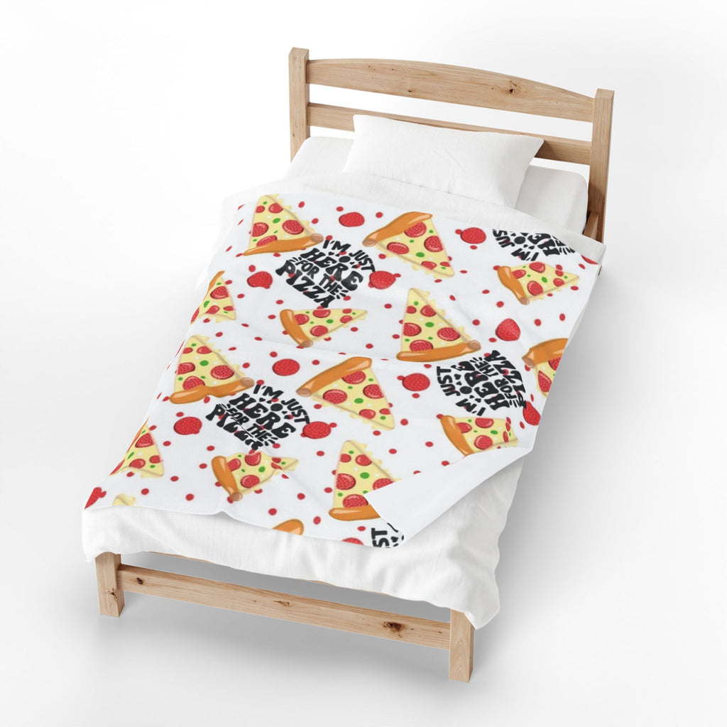 Pizza Pattern Velveteen Plush Blanket — “I’m Just Here for the Pizza” Cozy Throw