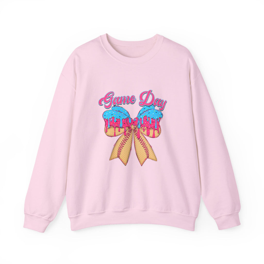 Game Day Cheerleader Sweatshirt — Pink & Blue Donut Bow Crewneck
